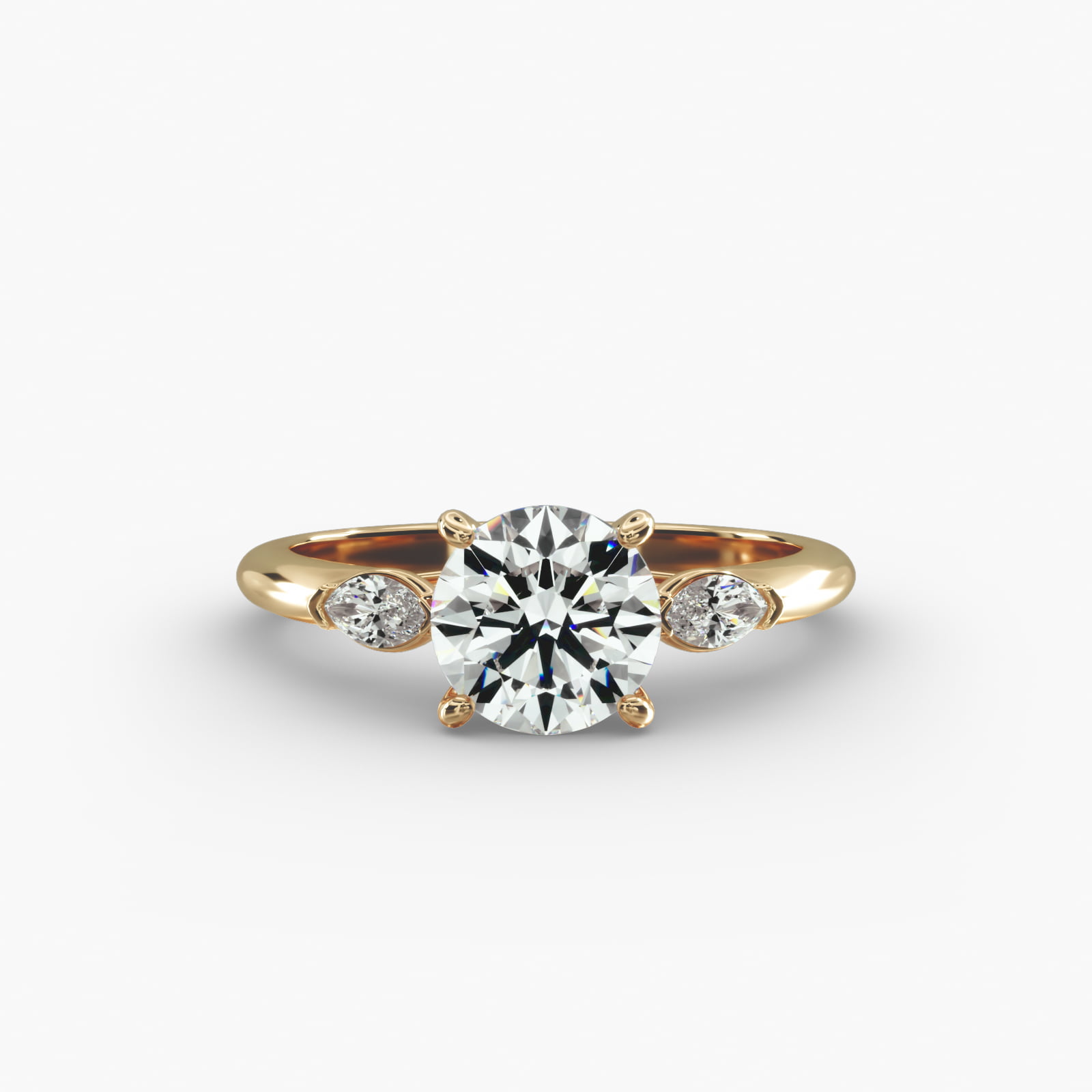 Marquise Cut Lab-Grown Diamond Three Stone Engagement Ring In 14K Yellow Gold