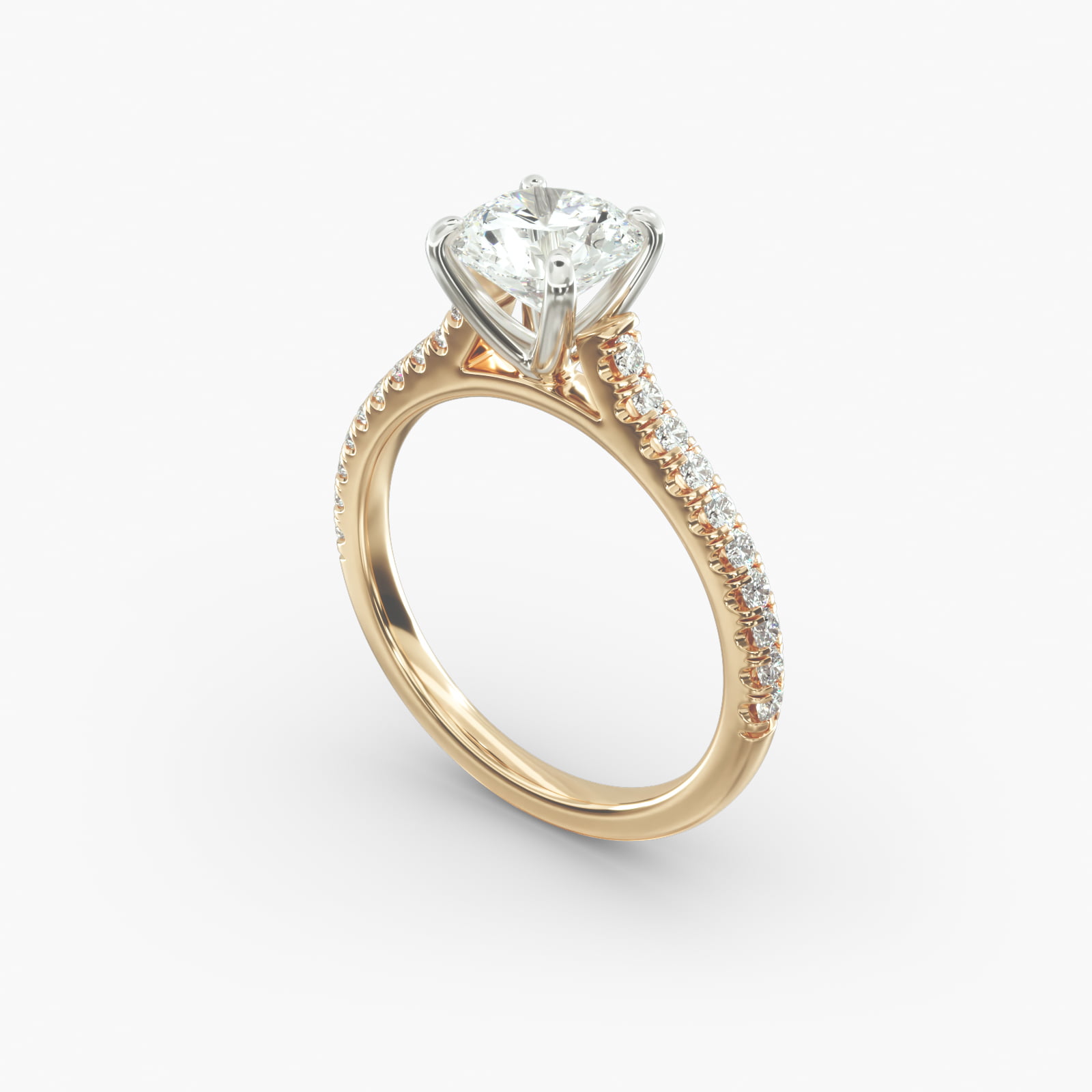 18K Yellow Gold Split Prong Cathedral Engagement Ring-17774y