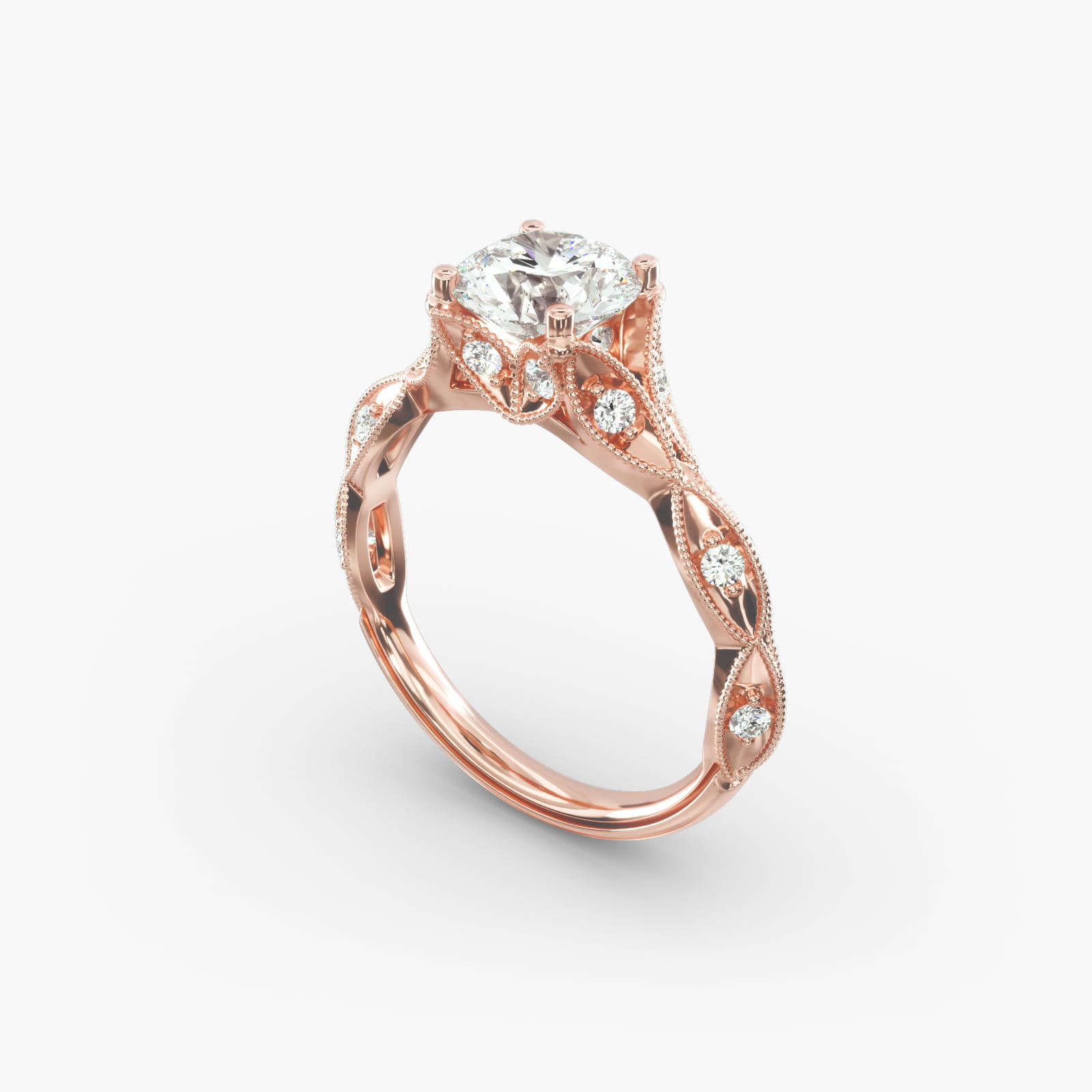 Milgrain Navette Vintage-Style Engagement Ring In 14K Rose Gold