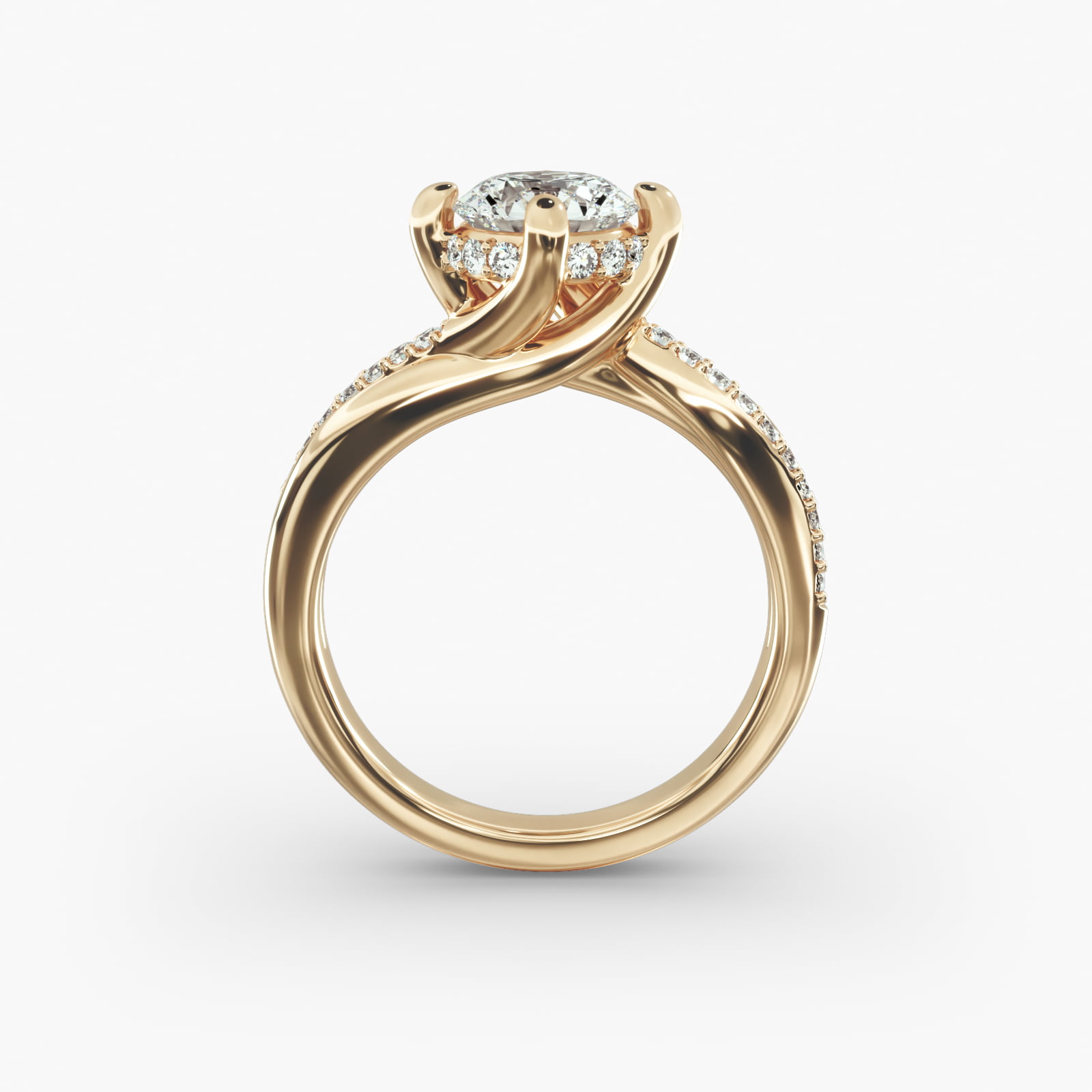 Twisted Pavé Kite-Set Diamond Engagement Ring In 14K Yellow Gold