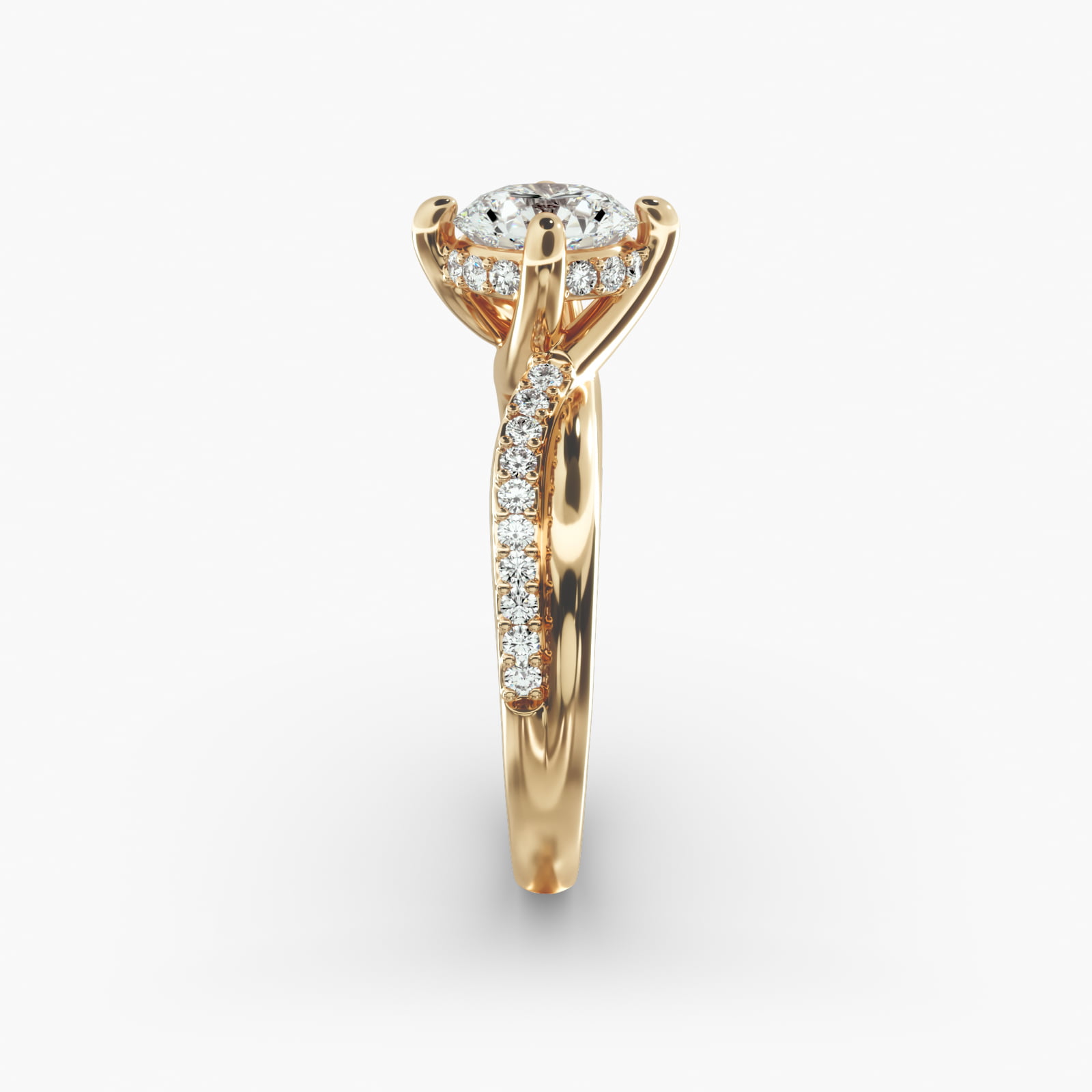 Twisted Pavé Kite-Set Diamond Engagement Ring In 14K Yellow Gold
