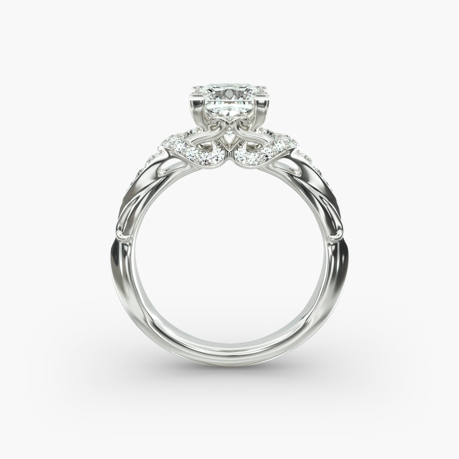 Graduated Pavé Diamond Engagement Ring In 14K White Gold