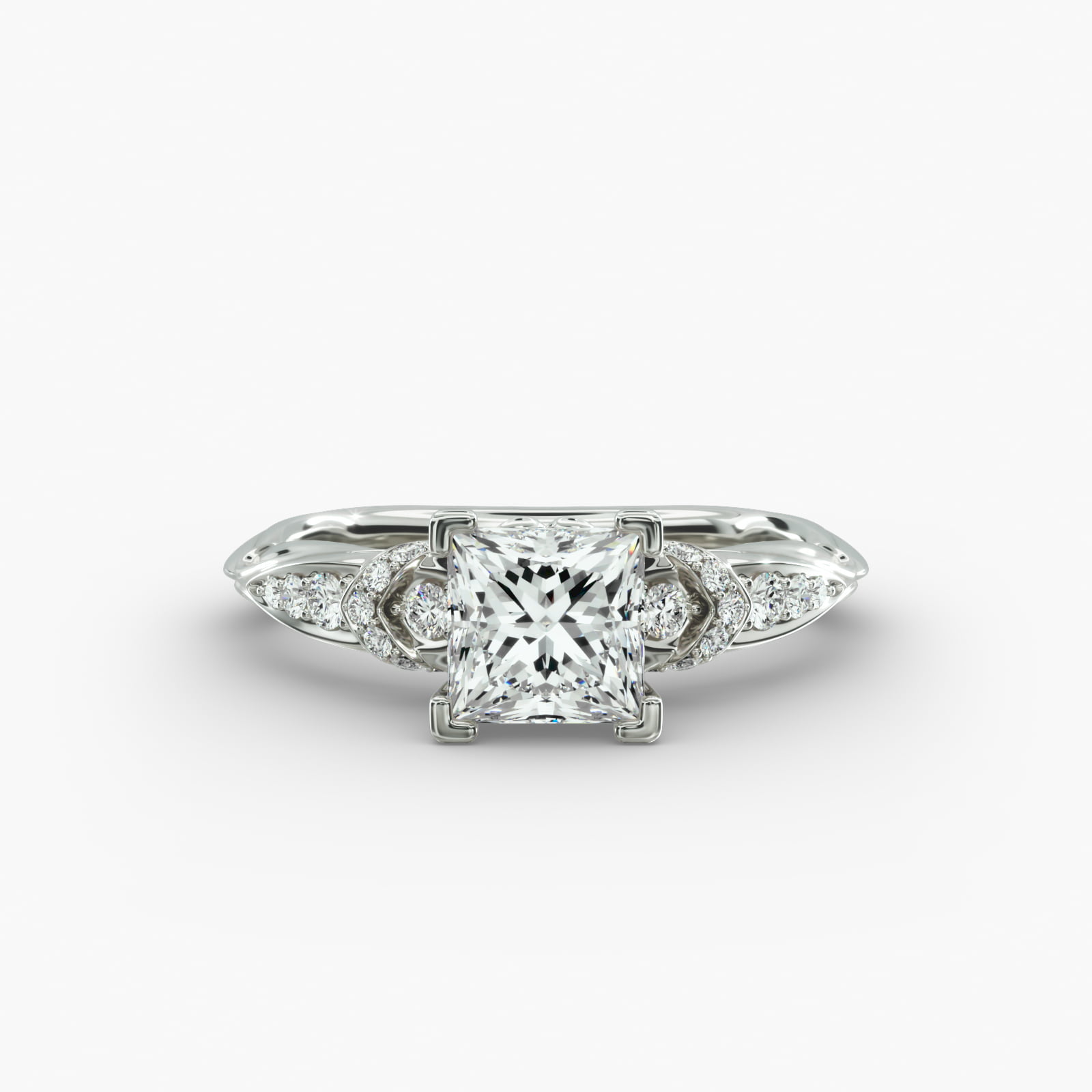 Graduated Pavé Diamond Engagement Ring In 14K White Gold
