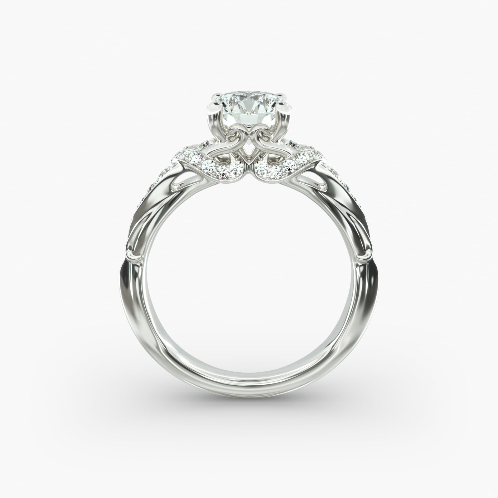 Graduated Pavé Diamond Engagement Ring In 14K White Gold