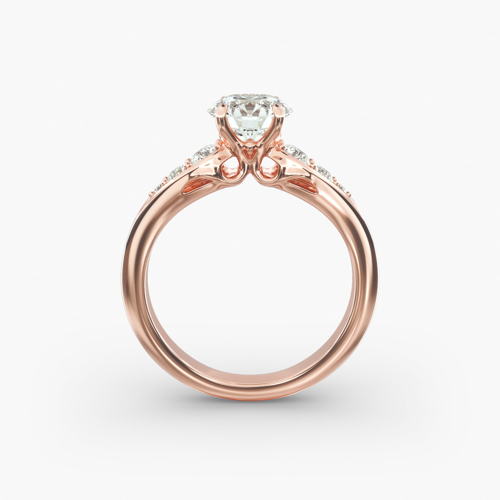 Graduated Pavé Swirl Side Stone Diamond Engagement Ring In 14K Rose Gold