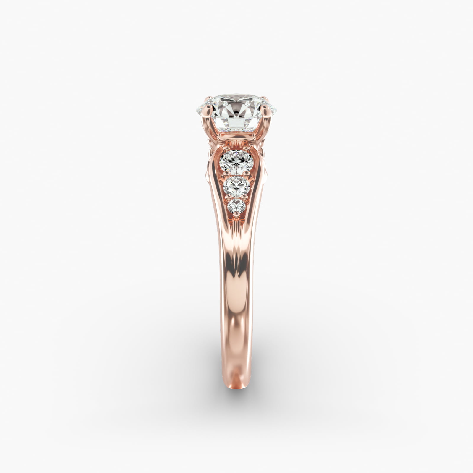 Graduated Pavé Swirl Side Stone Diamond Engagement Ring In 14K Rose Gold