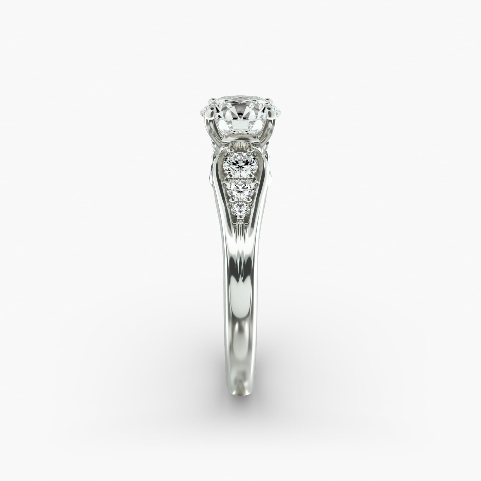 Graduated Pavé Swirl Side Stone Diamond Engagement Ring In 14K White Gold