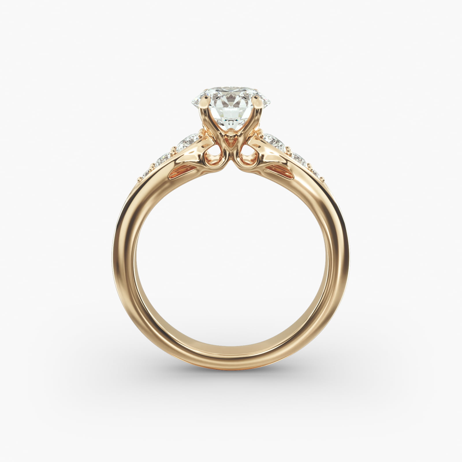 Graduated Pavé Swirl Side Stone Diamond Engagement Ring In 18K Yellow Gold
