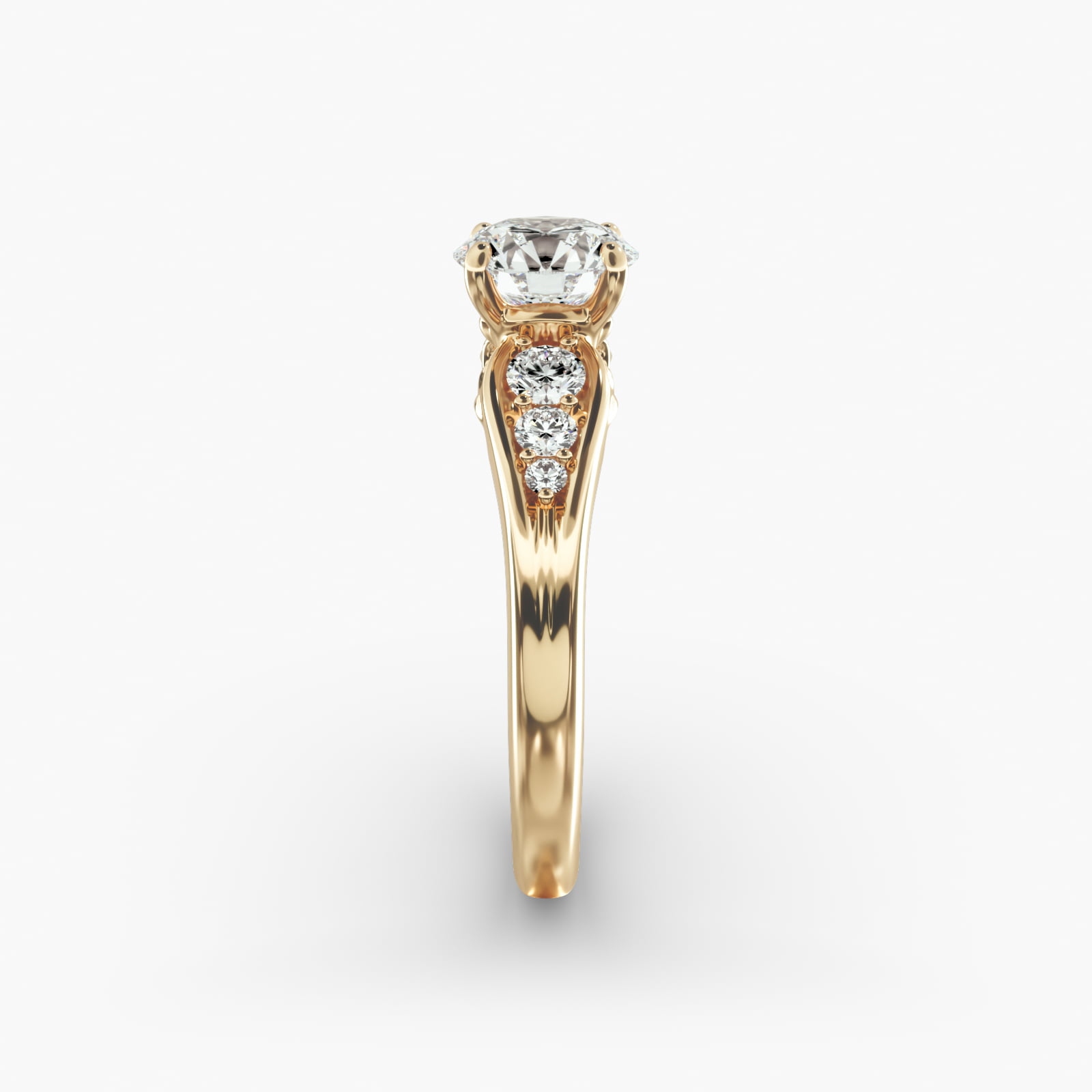 Graduated Pavé Swirl Side Stone Diamond Engagement Ring In 18K Yellow Gold