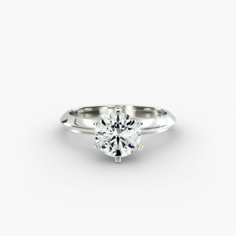 Knife Edge Six Prong Solitaire Engagement Ring In 14K White Gold
