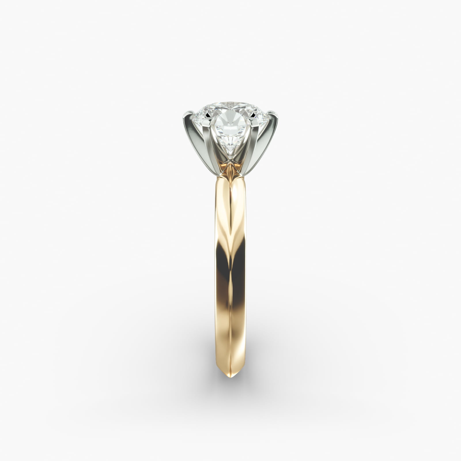 Knife Edge Six Prong Solitaire Engagement Ring In 14K Yellow Gold