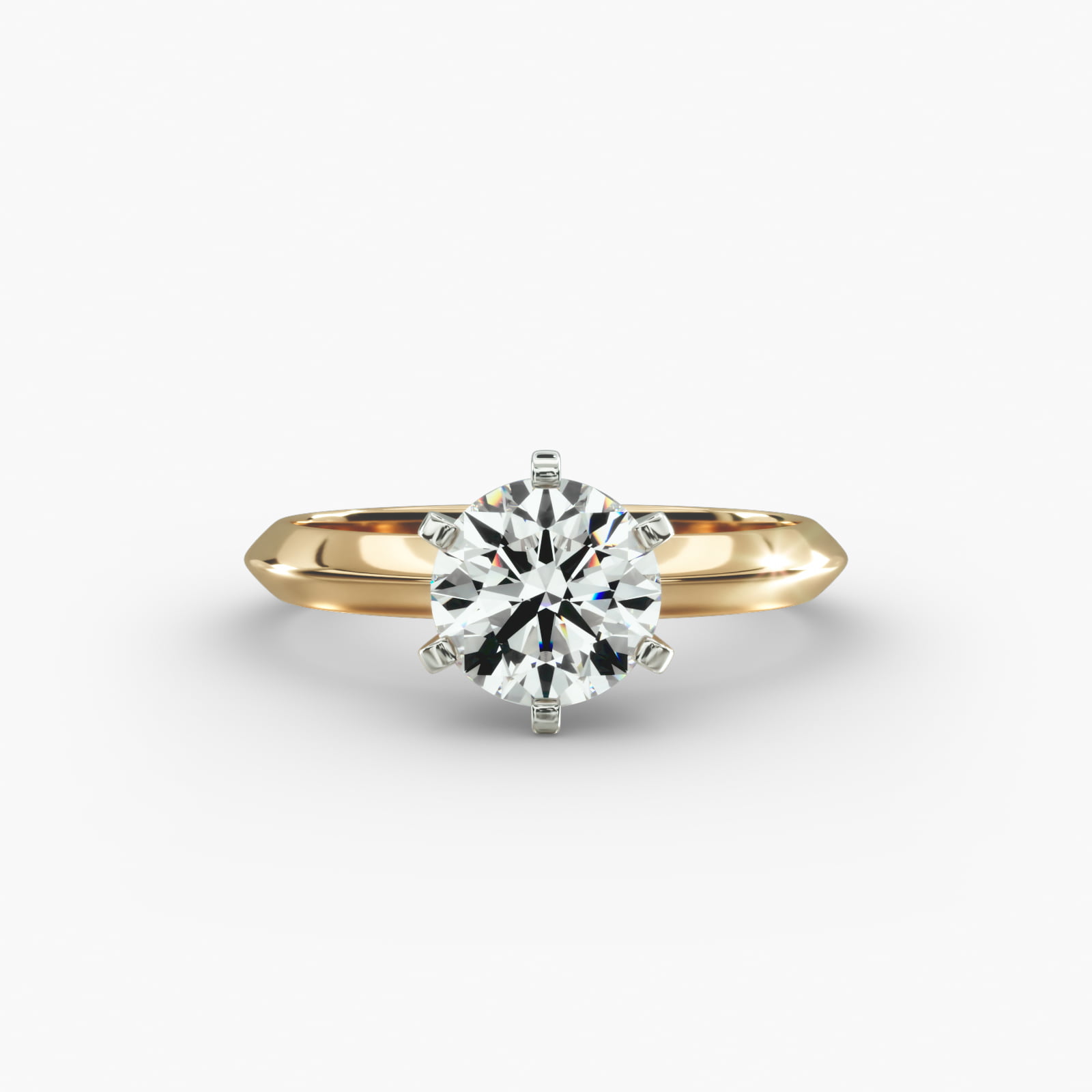 Knife Edge Six Prong Solitaire Engagement Ring In 14K Yellow Gold