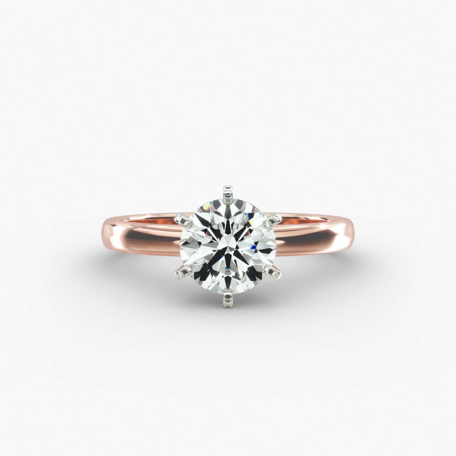 Comfort Fit Six Prong Solitaire Engagement Ring In 14K Rose Gold