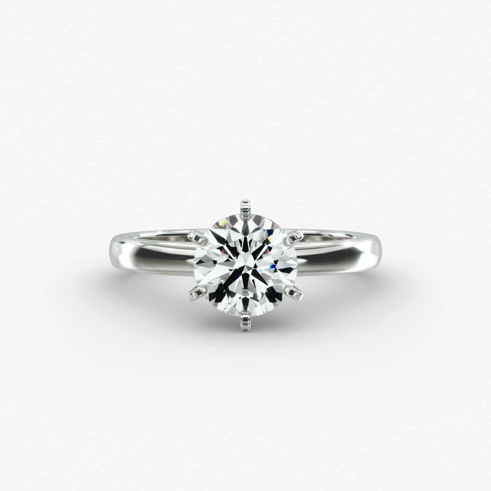 Comfort Fit Six Prong Solitaire Engagement Ring In 14K White Gold