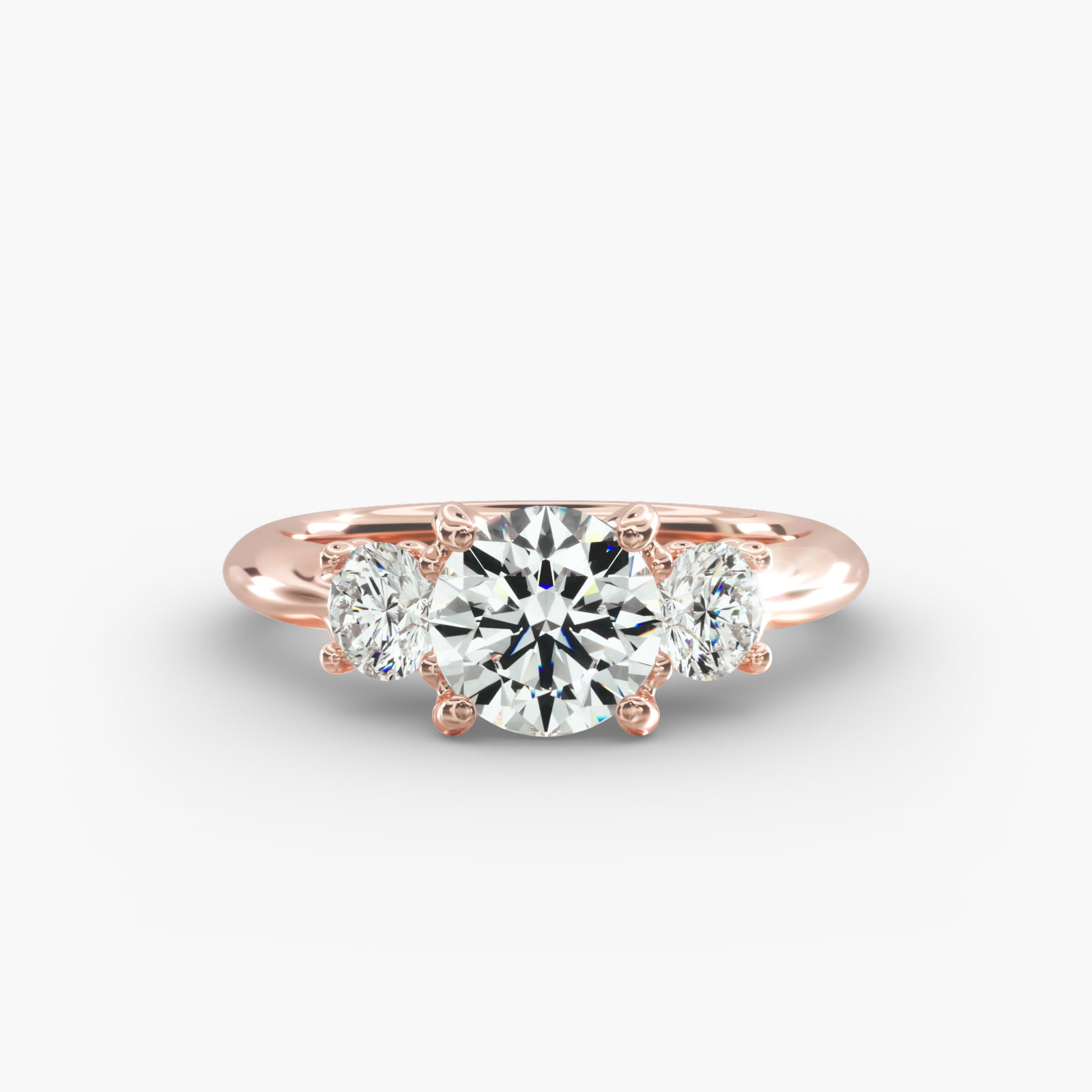 Diamond Three Stone Engagement Ring With Scroll Undergallery In 14K Rose Gold