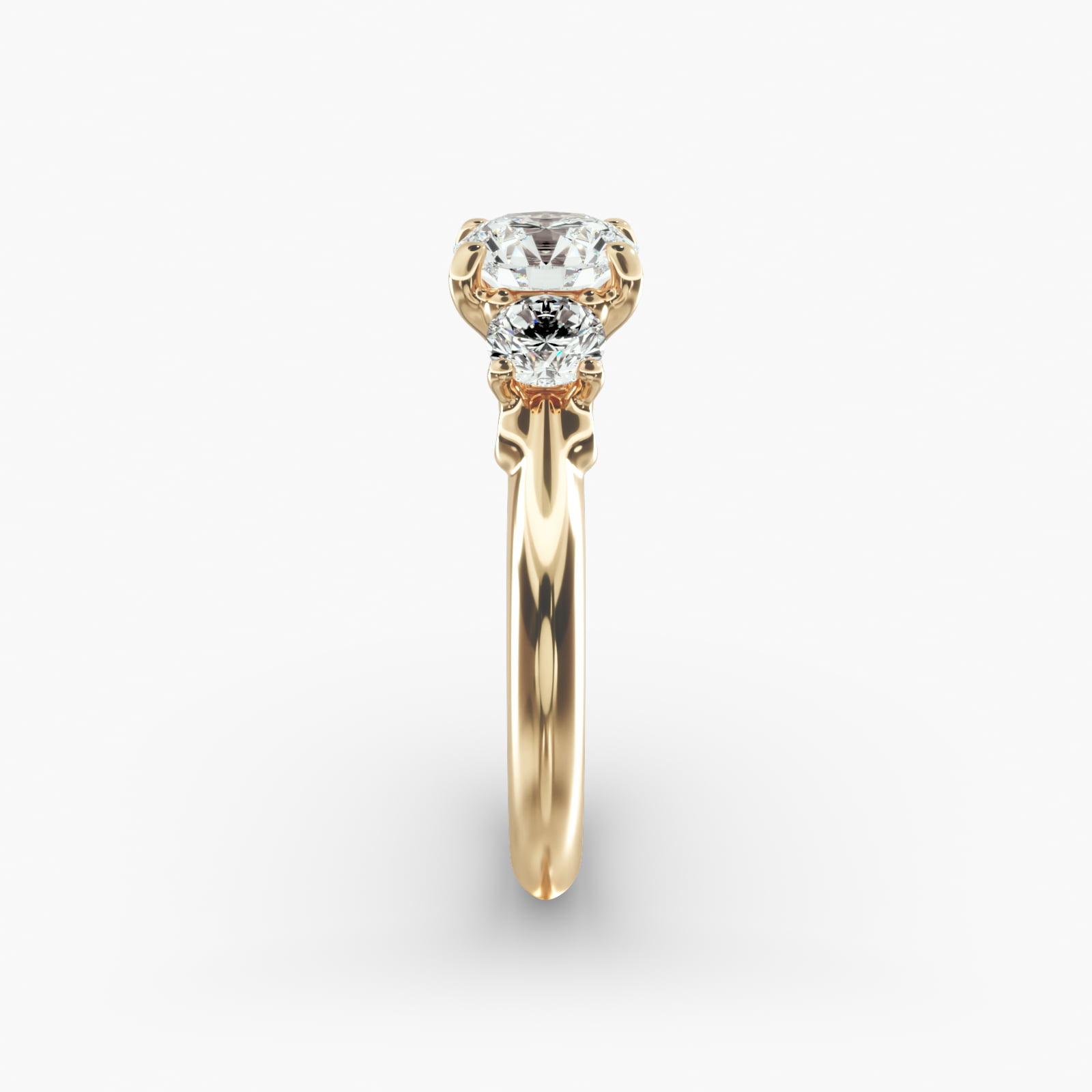 Diamond Three Stone Engagement Ring With Scroll Undergallery In 18K Yellow Gold