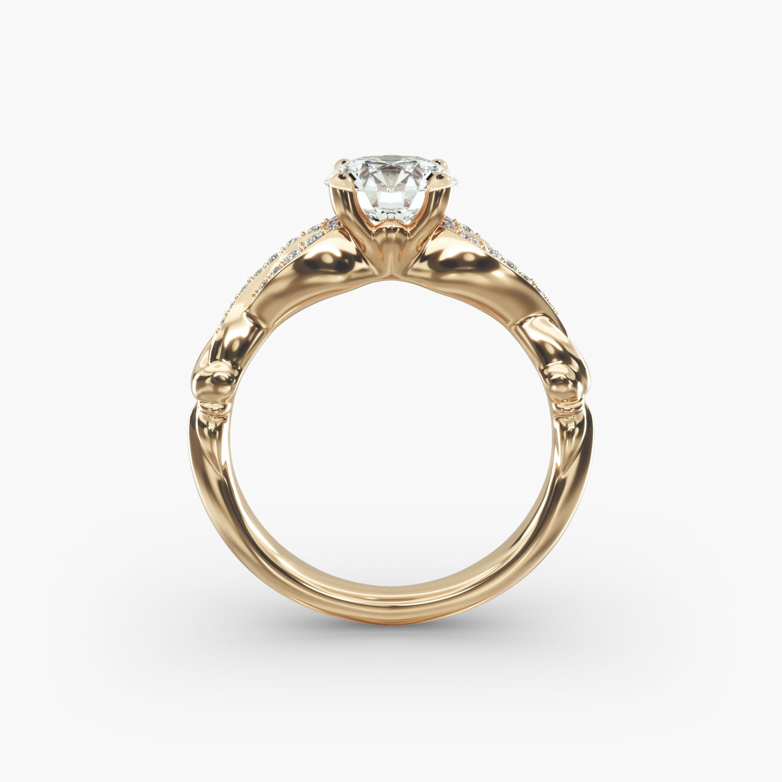 Pavé Crossover Diamond Engagement Ring In 14K Yellow Gold