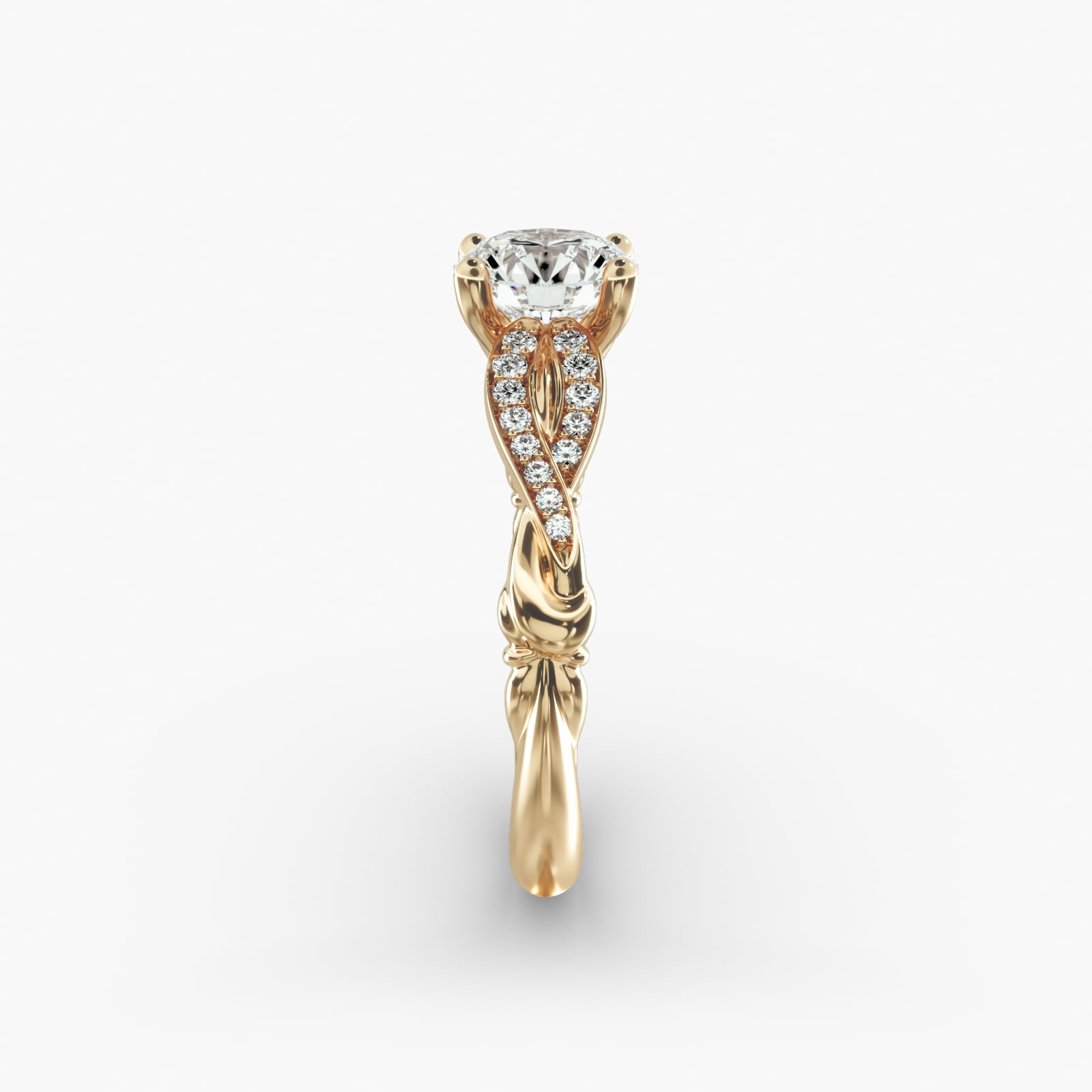 Pavé Crossover Diamond Engagement Ring In 14K Yellow Gold