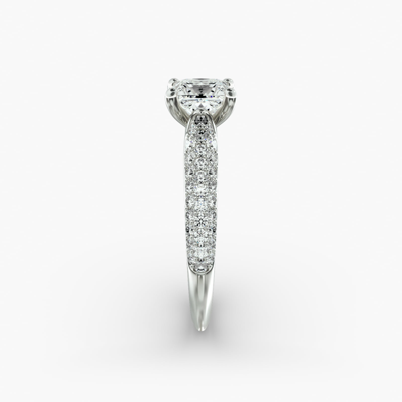 Graduated Triple Row Pavé Diamond Engagement Ring In 14K White Gold