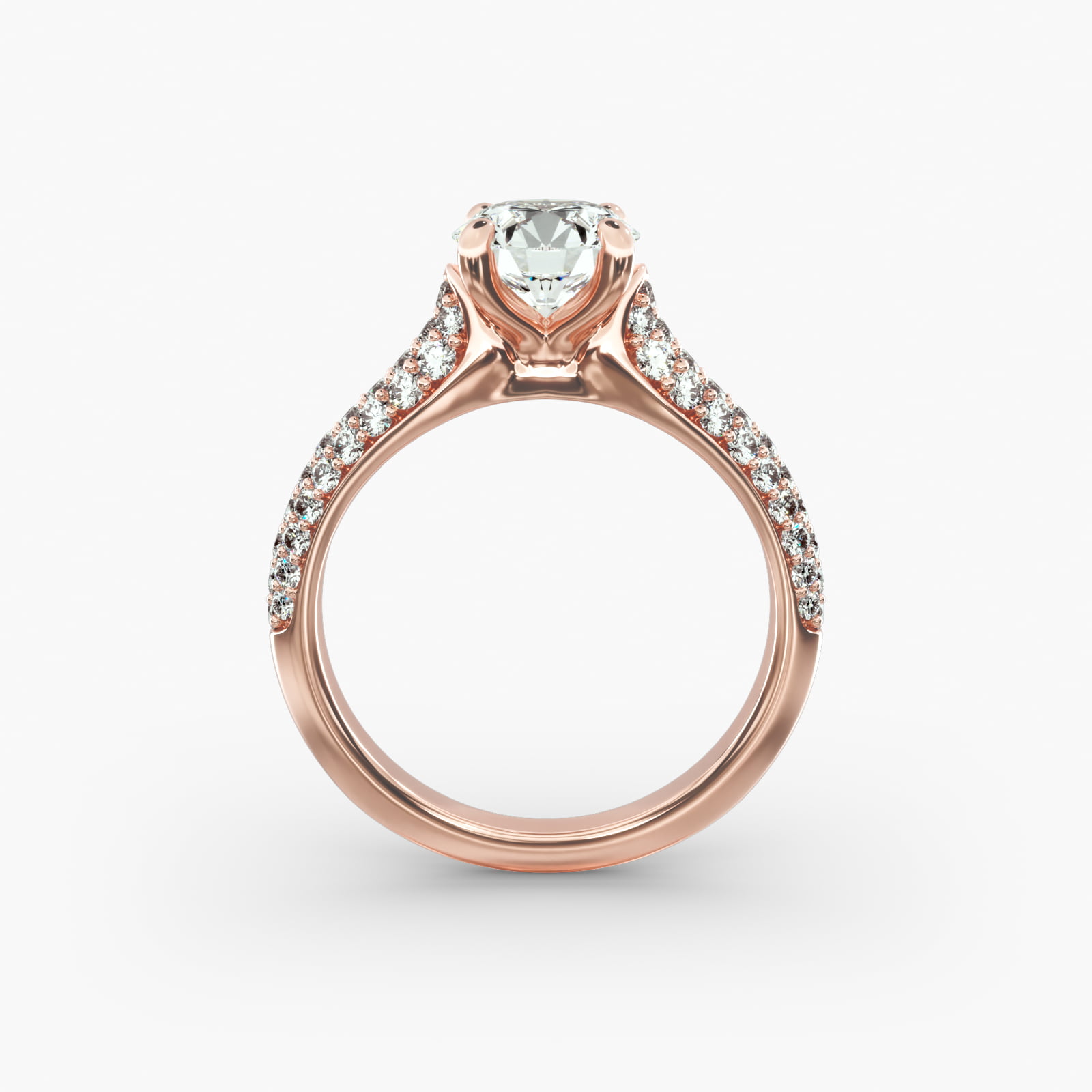 Graduated Triple Row Pavé Diamond Engagement Ring In 14K Rose Gold