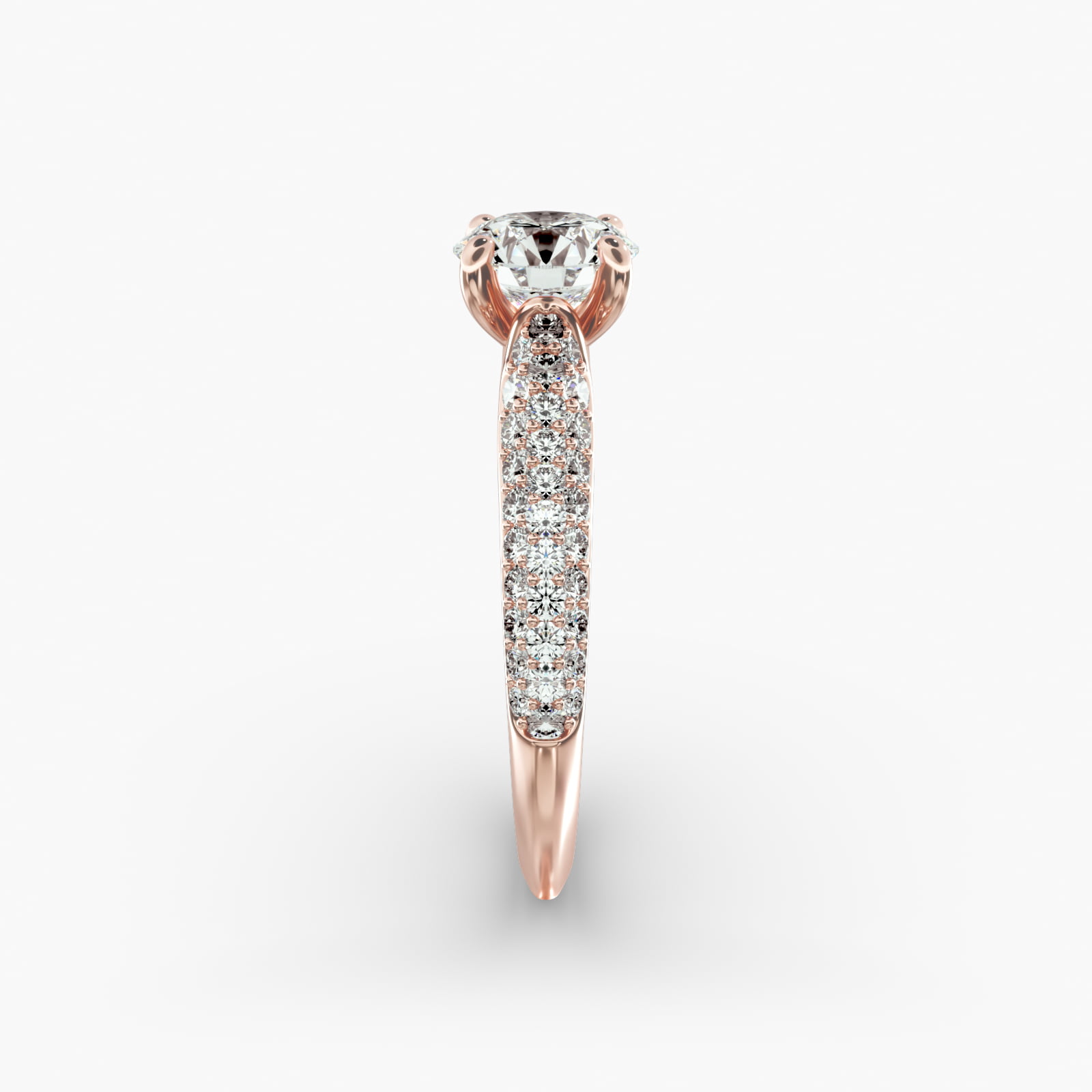 Graduated Triple Row Pavé Diamond Engagement Ring In 14K Rose Gold