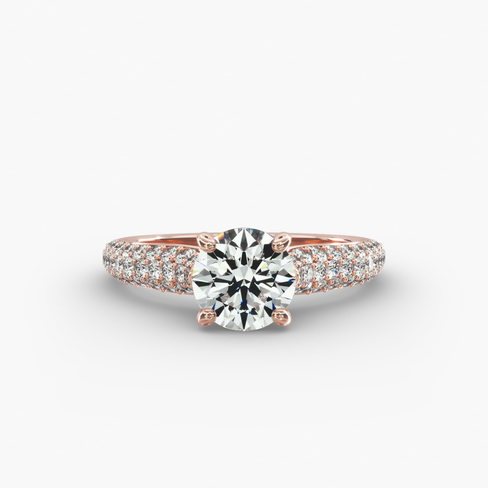 Graduated Triple Row Pavé Diamond Engagement Ring In 14K Rose Gold