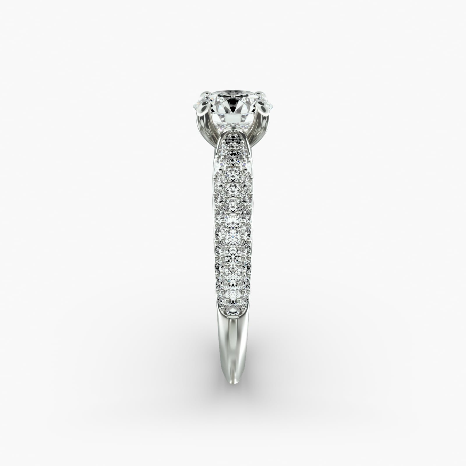 Graduated Triple Row Pavé Diamond Engagement Ring In 14K White Gold