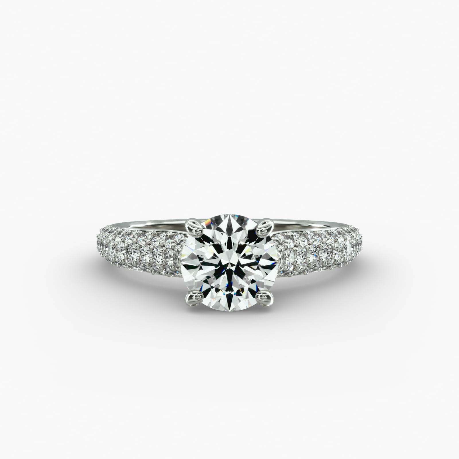 Graduated Triple Row Pavé Diamond Engagement Ring In 14K White Gold