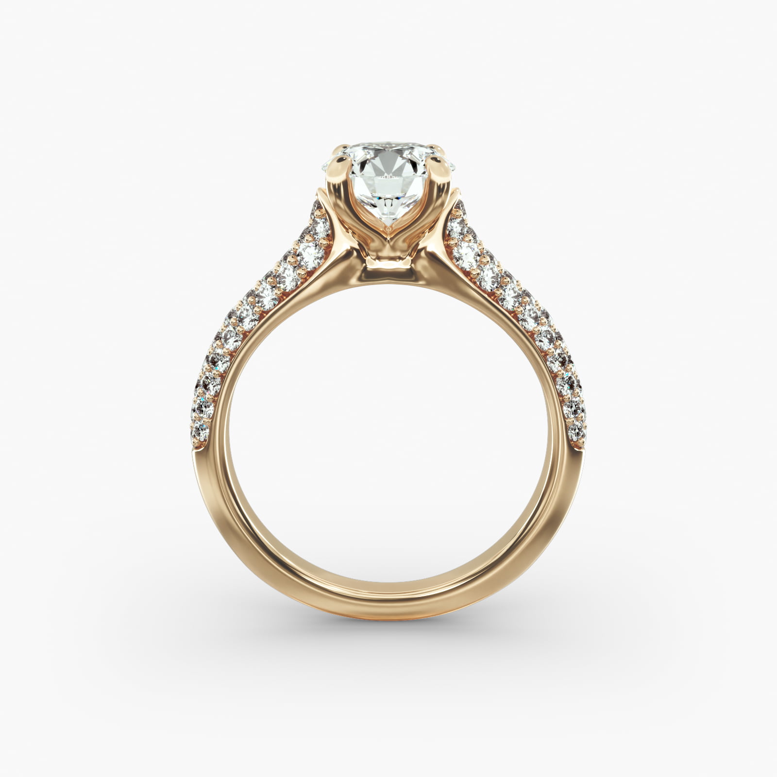 Graduated Triple Row Pavé Diamond Engagement Ring In 14K Yellow Gold