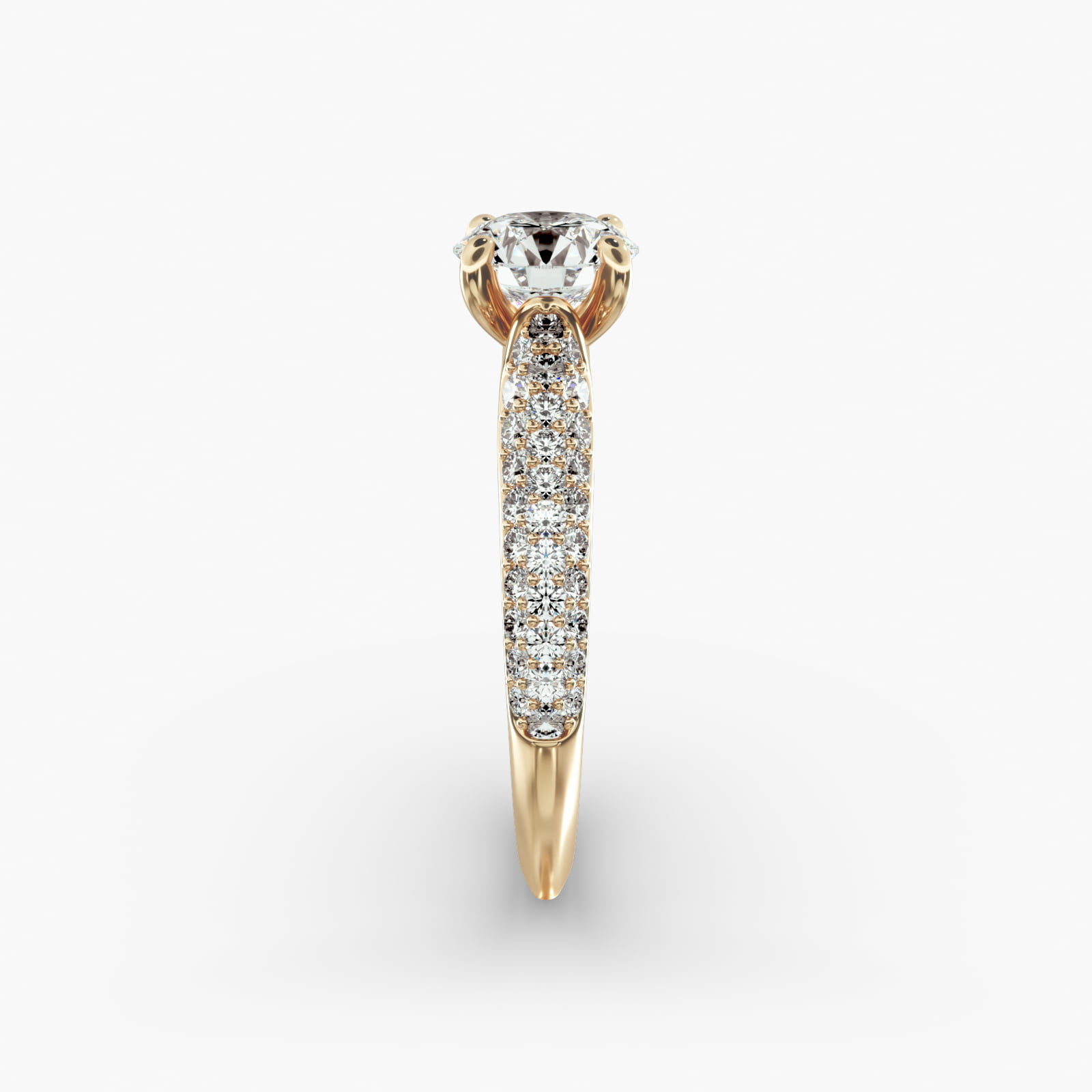 Graduated Triple Row Pavé Diamond Engagement Ring In 14K Yellow Gold