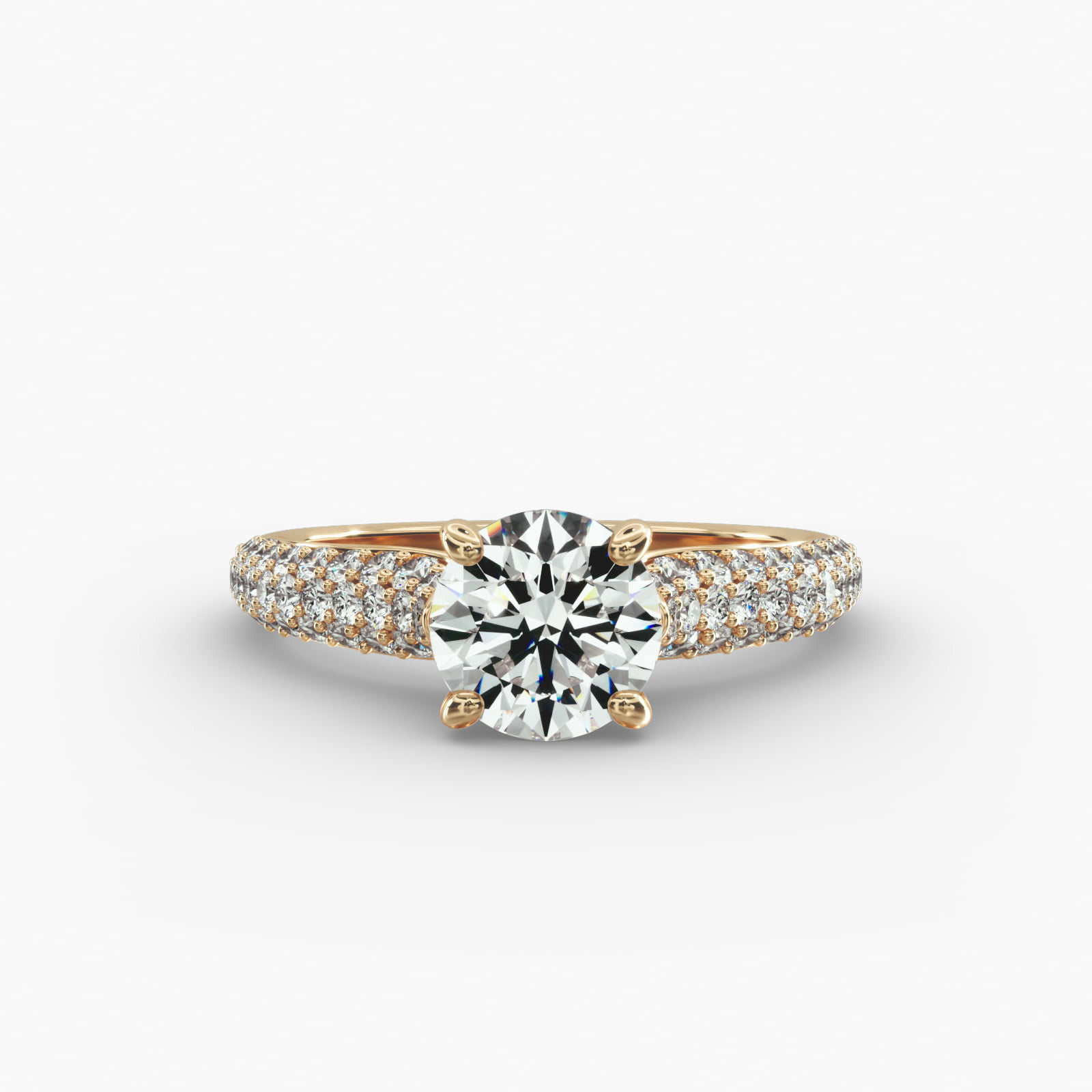 Graduated Triple Row Pavé Diamond Engagement Ring In 14K Yellow Gold