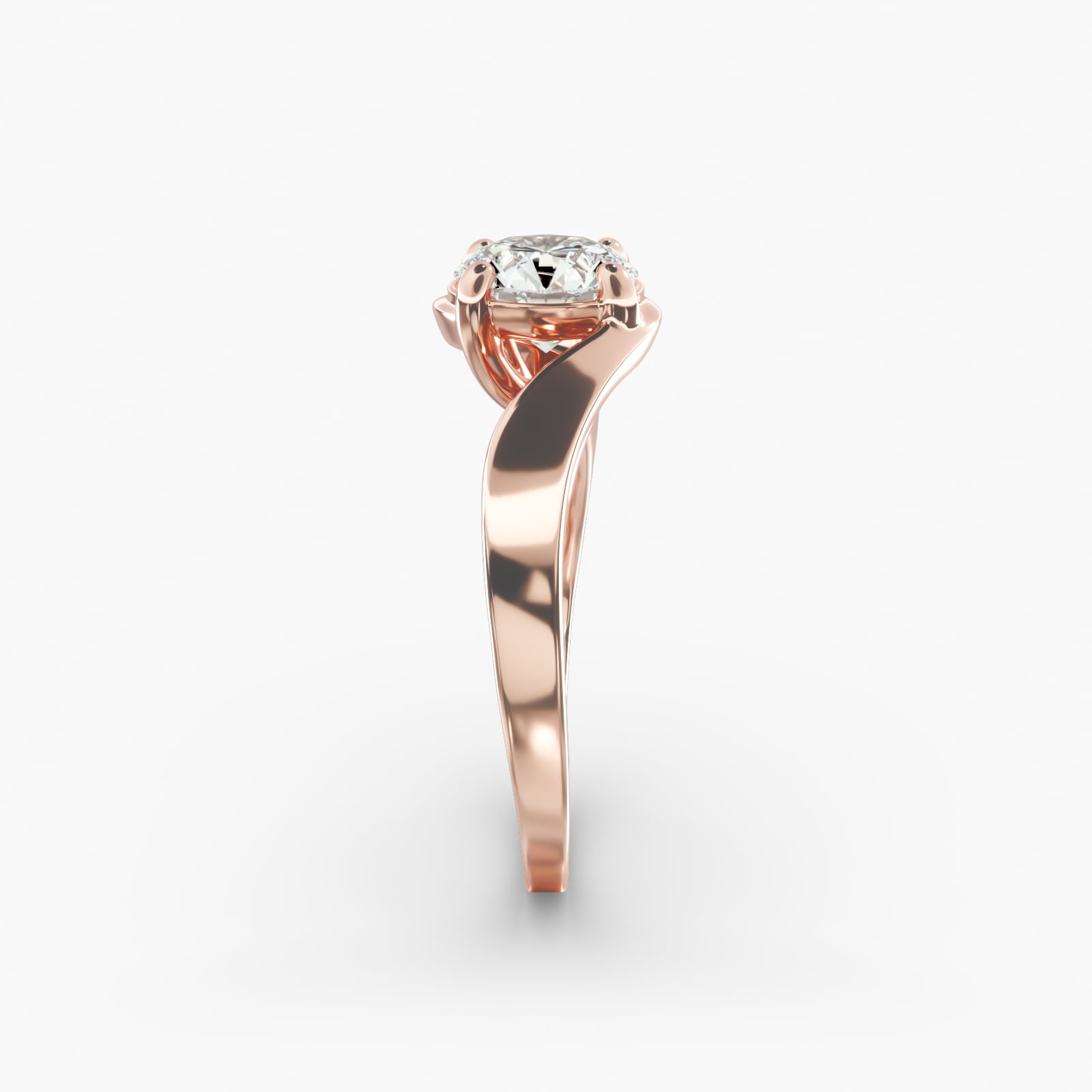 Bypass Solitaire Engagement Ring In 14K Rose Gold