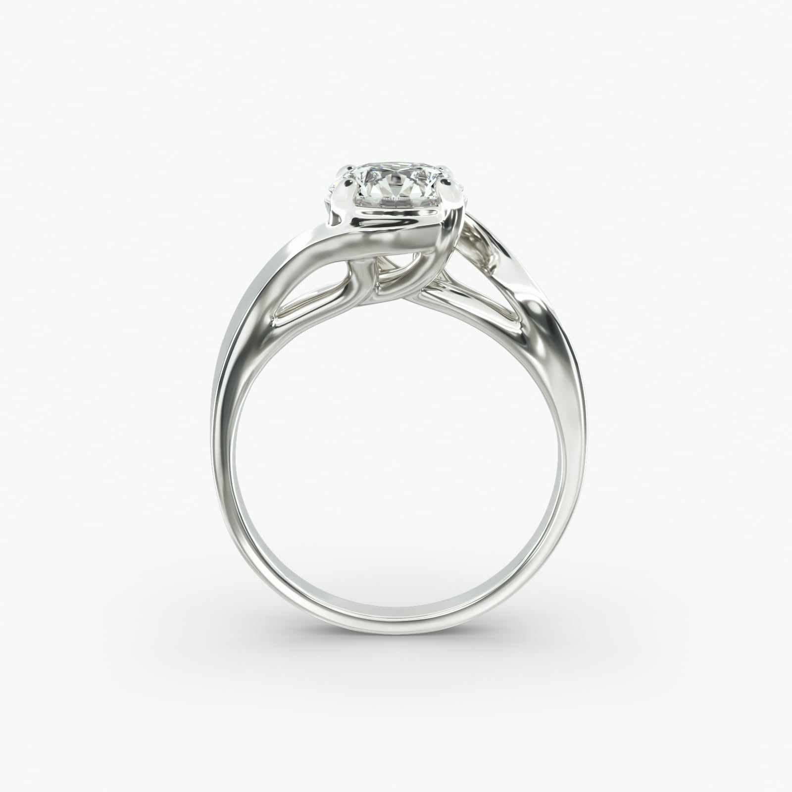 Bypass Solitaire Engagement Ring In 14K White Gold