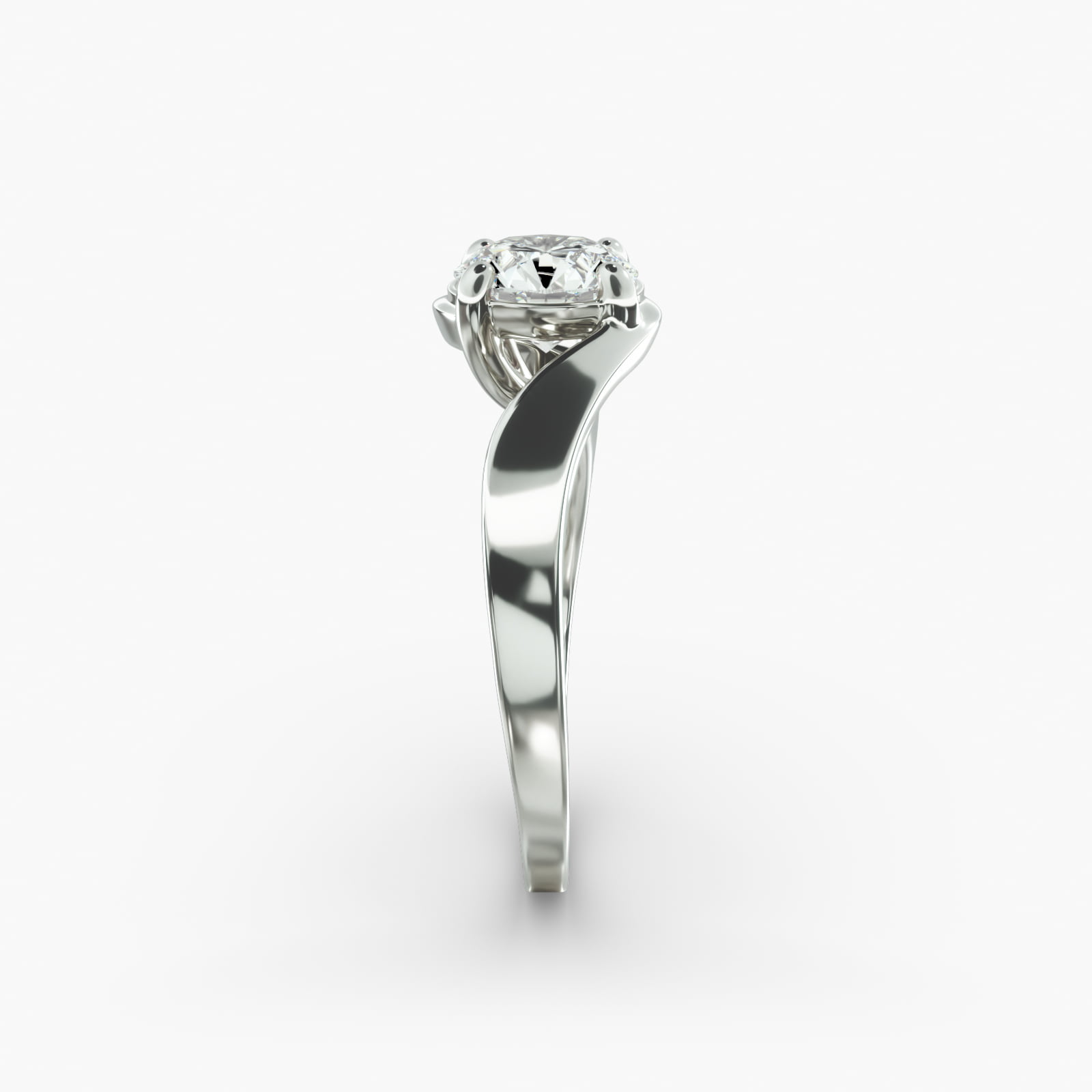 Bypass Solitaire Engagement Ring In 14K White Gold