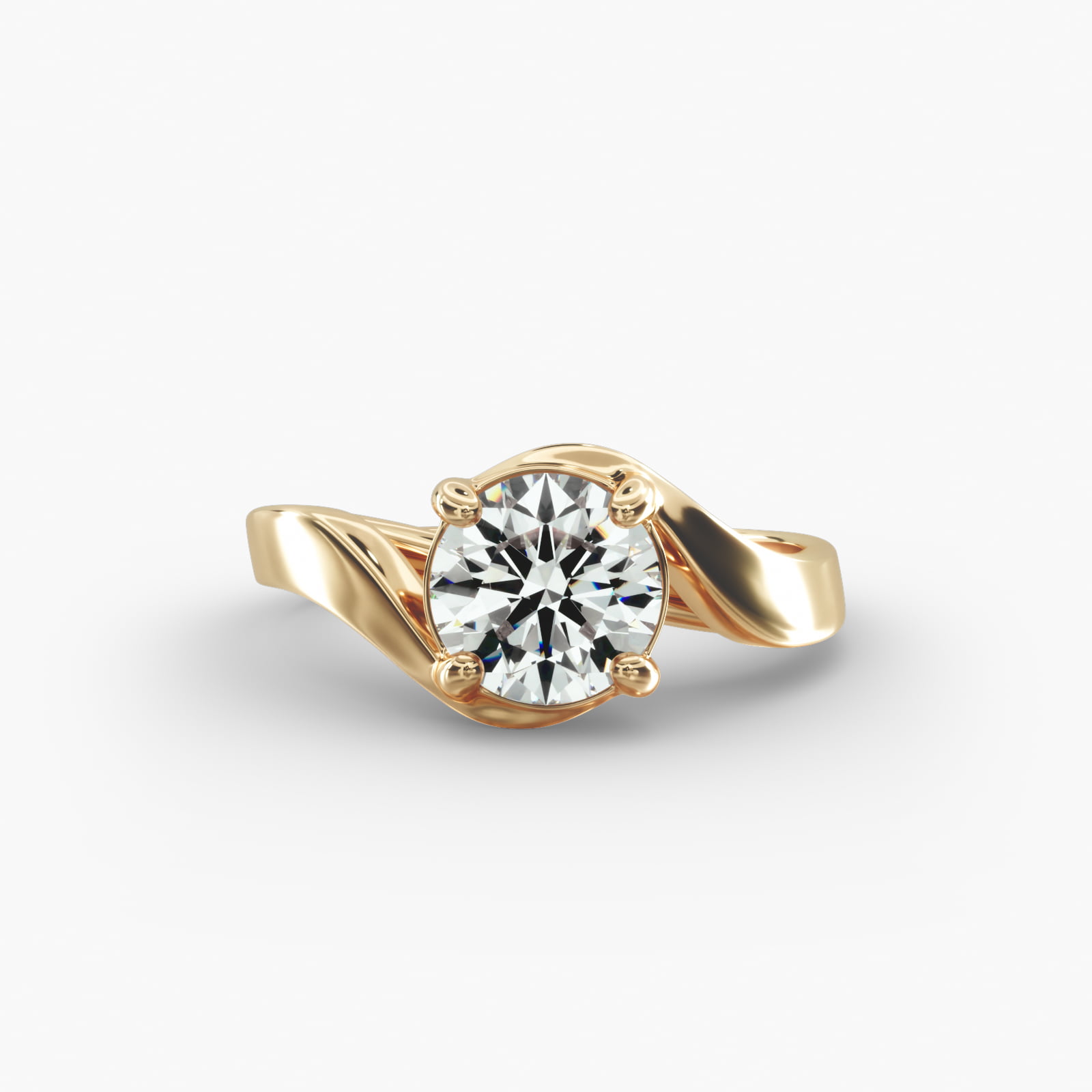 Bypass Solitaire Engagement Ring In 18K Yellow Gold