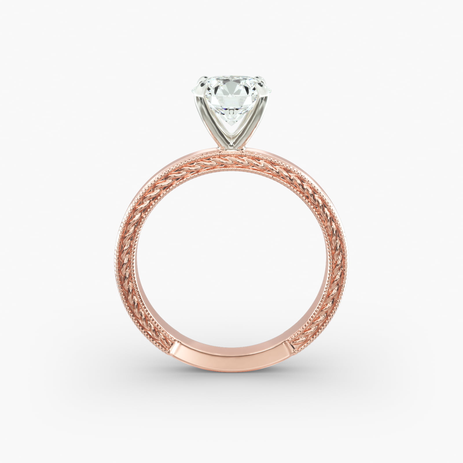 Etched Profile Solitaire Engagement Ring In 14K Rose Gold