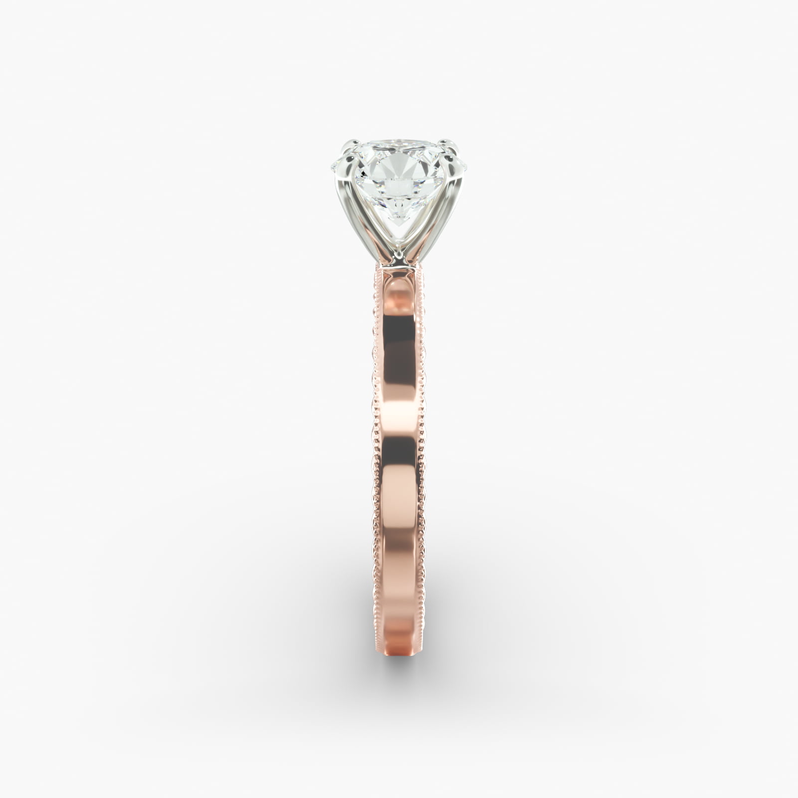 Etched Profile Solitaire Engagement Ring In 14K Rose Gold