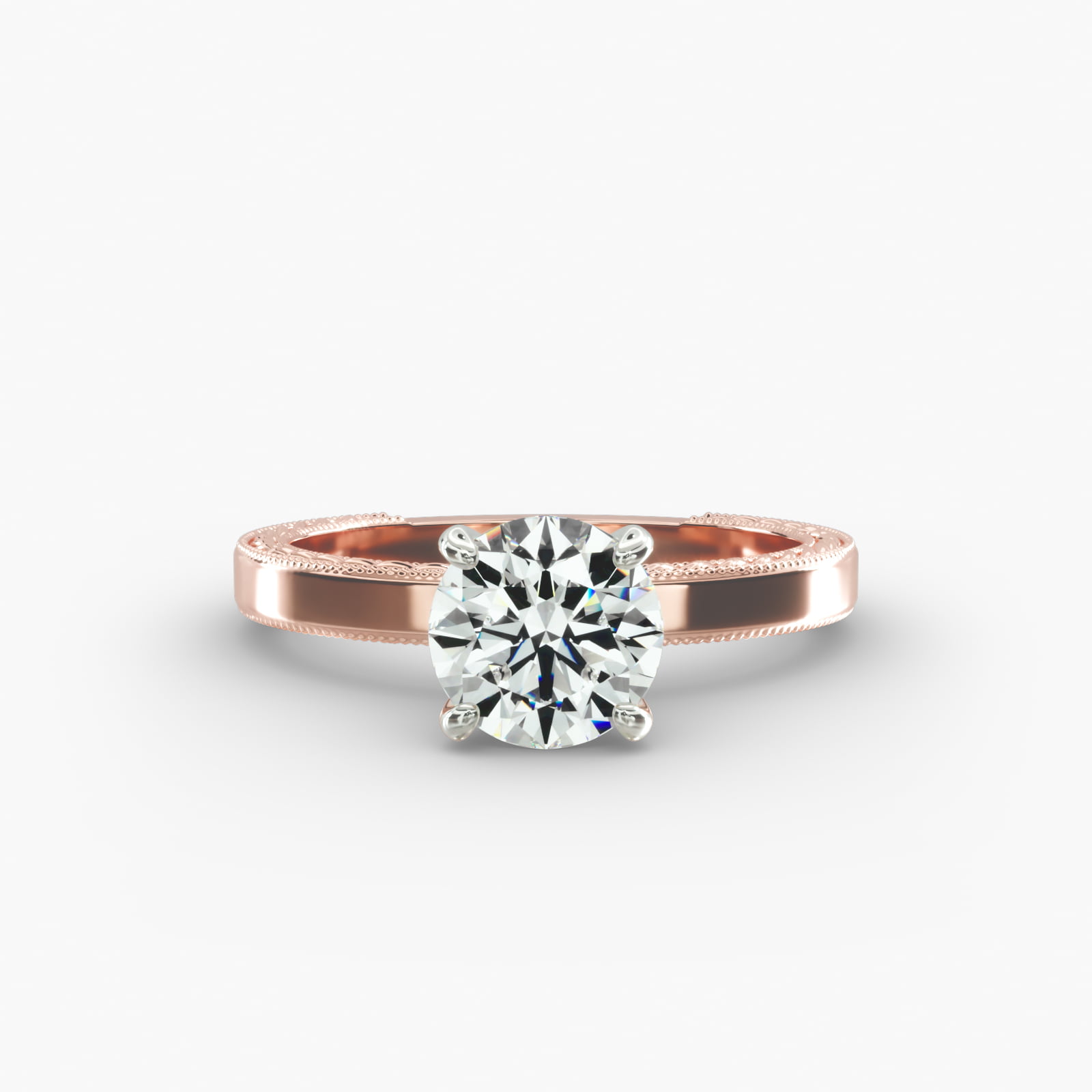 Etched Profile Solitaire Engagement Ring In 14K Rose Gold