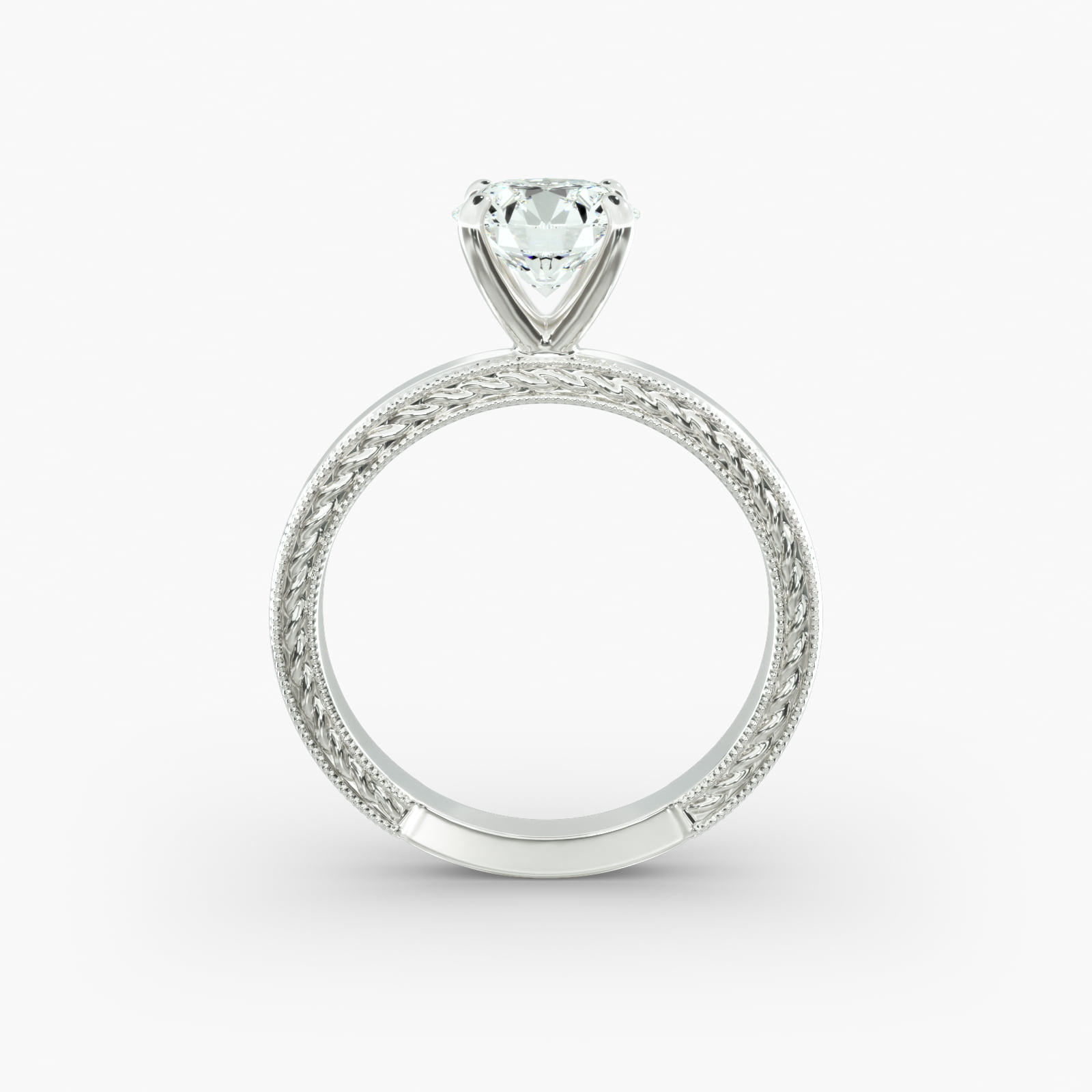 Etched Profile Solitaire Engagement Ring In Platinum