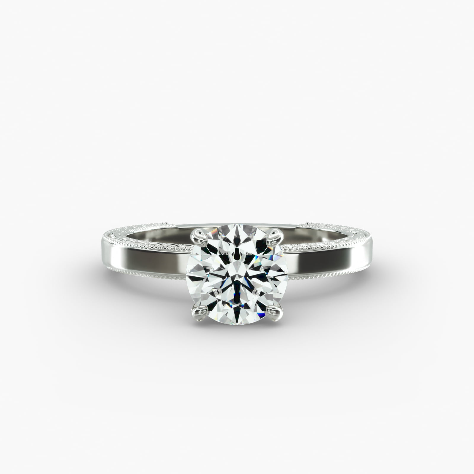 Etched Profile Solitaire Engagement Ring In Platinum