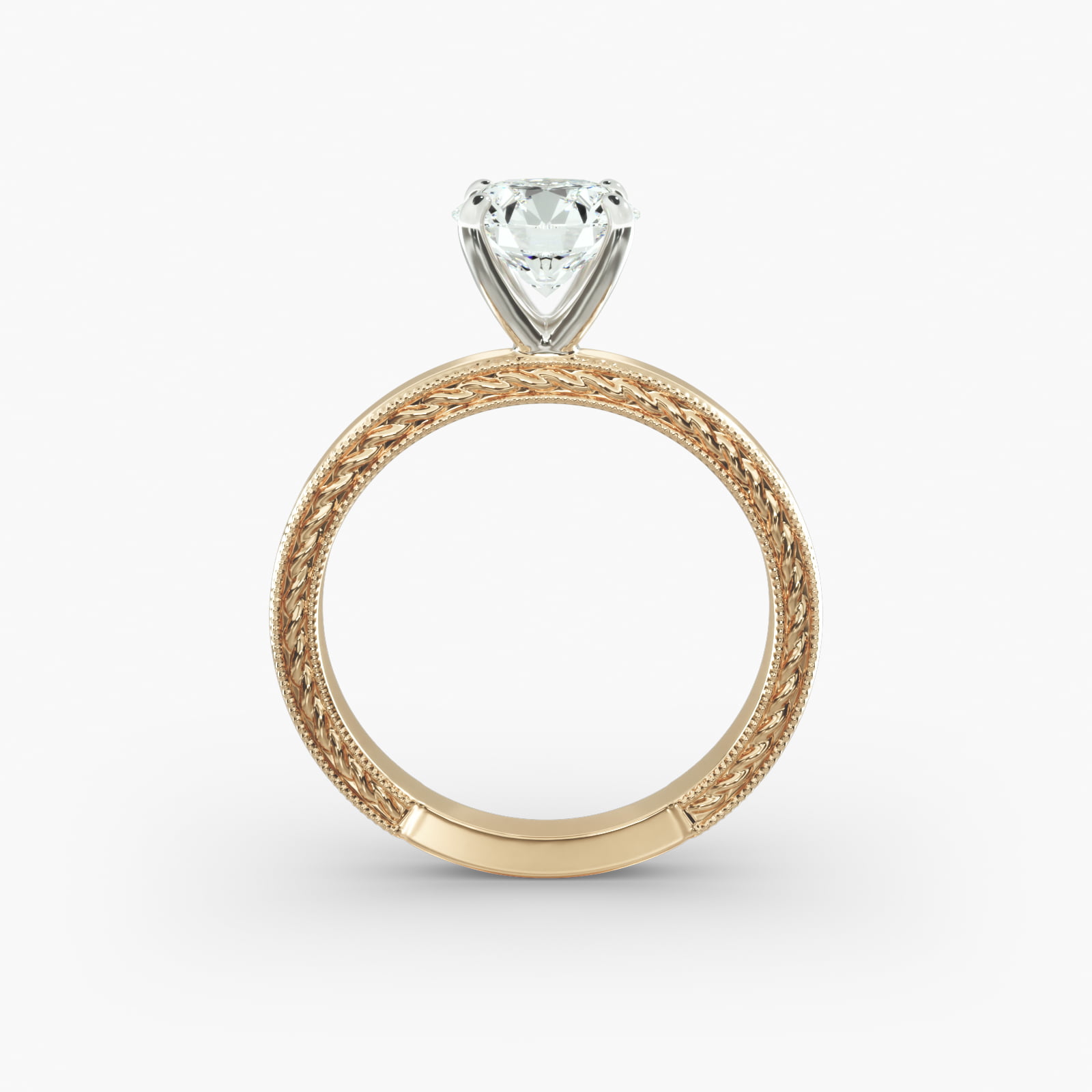 Etched Profile Solitaire Engagement Ring In 14K Yellow Gold