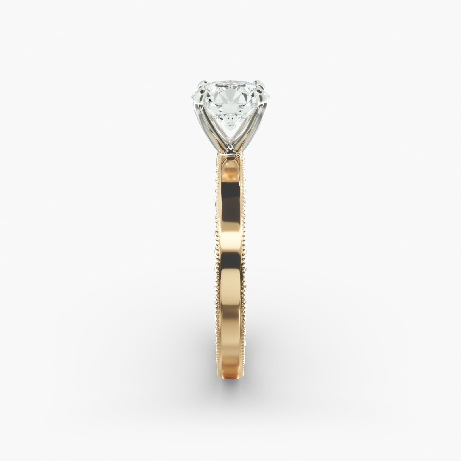 Etched Profile Solitaire Engagement Ring In 14K Yellow Gold