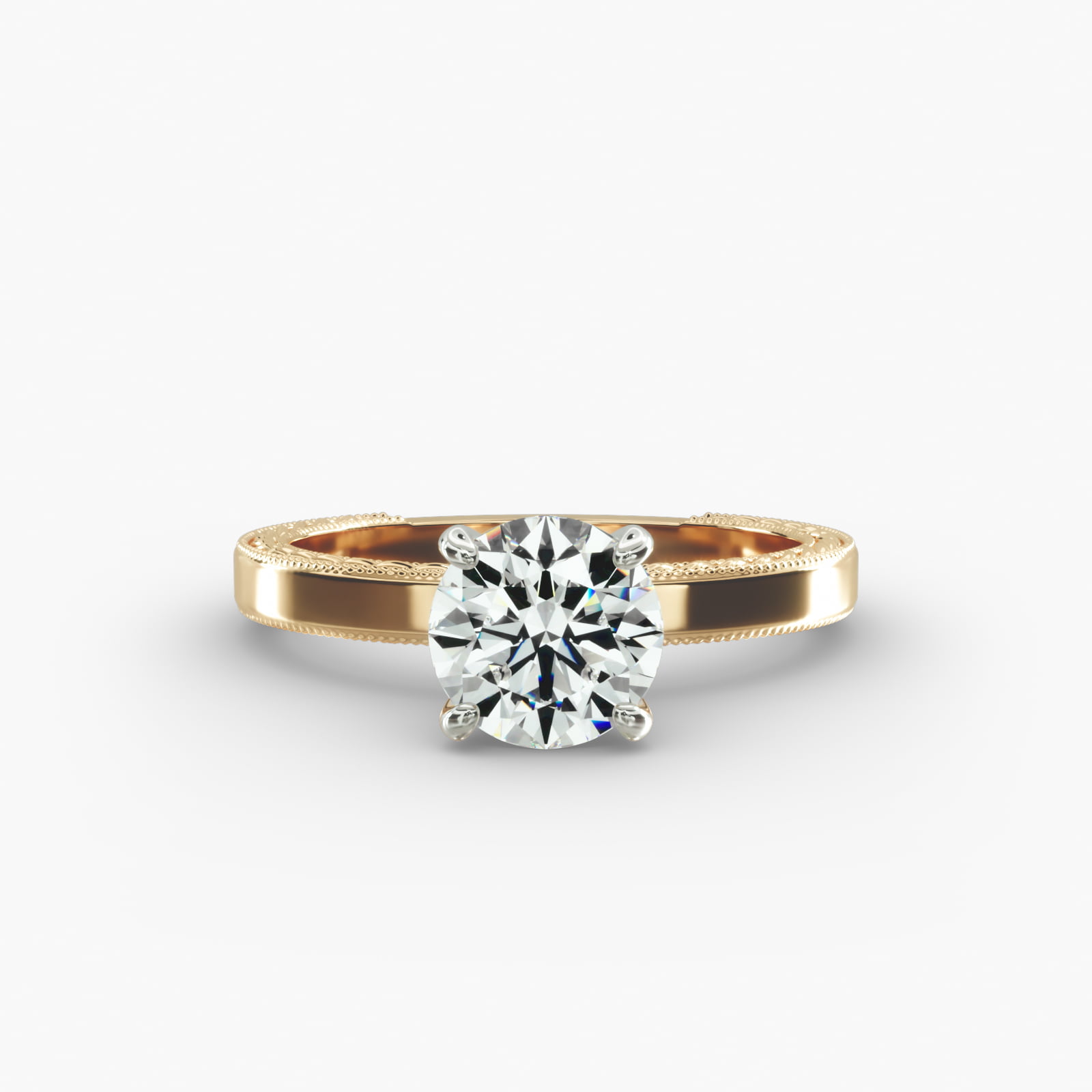 Etched Profile Solitaire Engagement Ring In 14K Yellow Gold