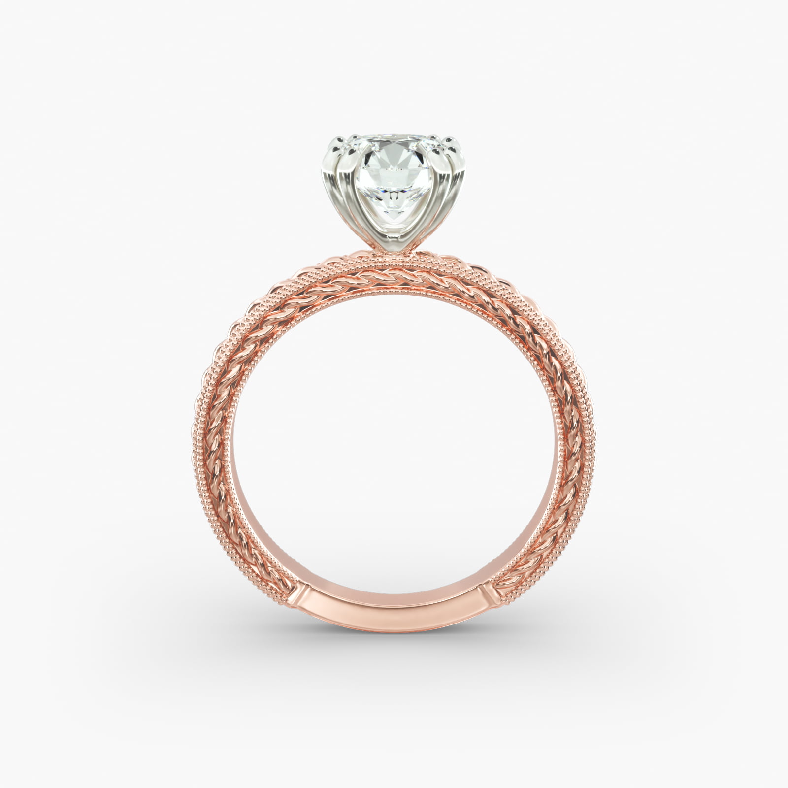 Etched Rope Solitaire Engagement Ring In 14K Rose Gold