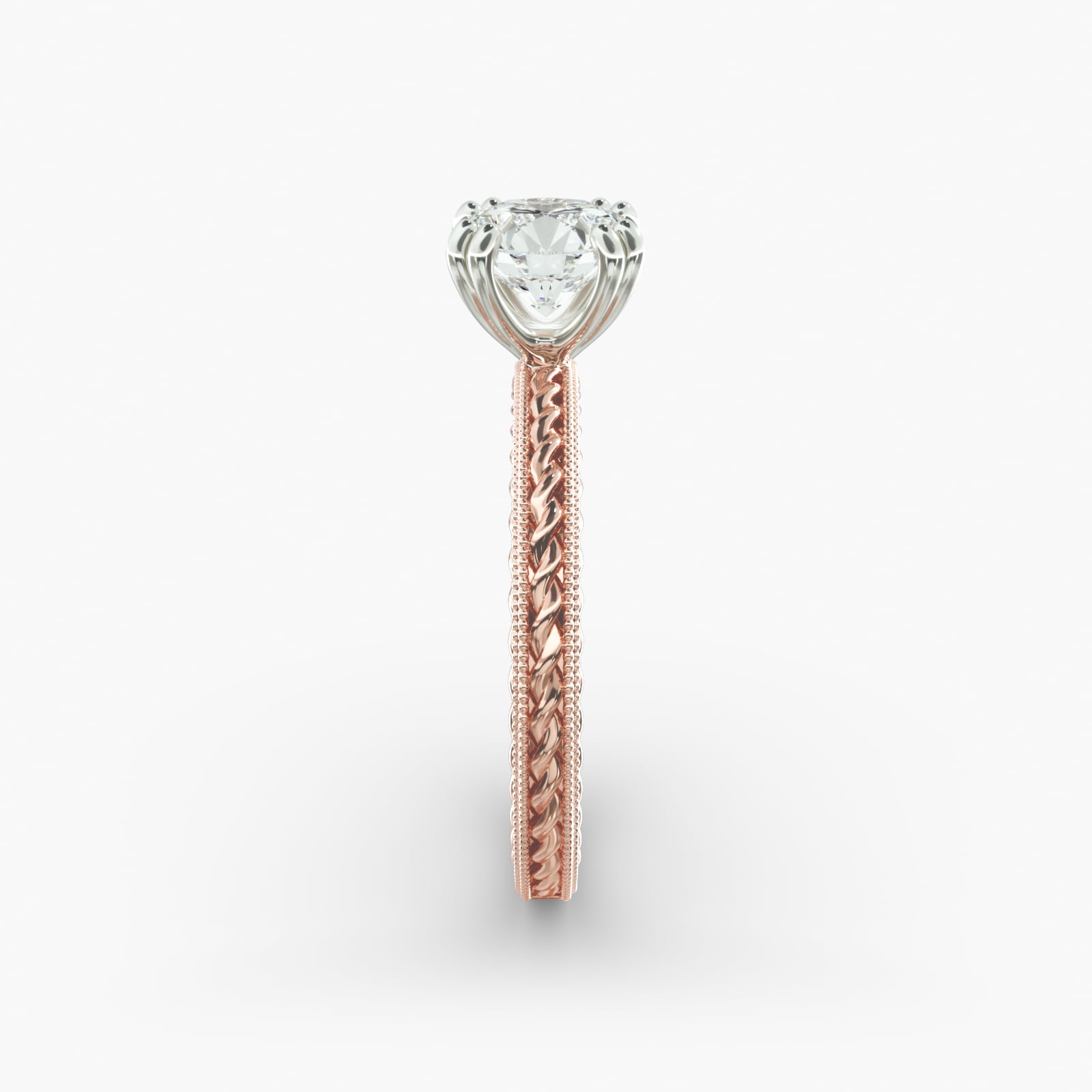Etched Rope Solitaire Engagement Ring In 14K Rose Gold