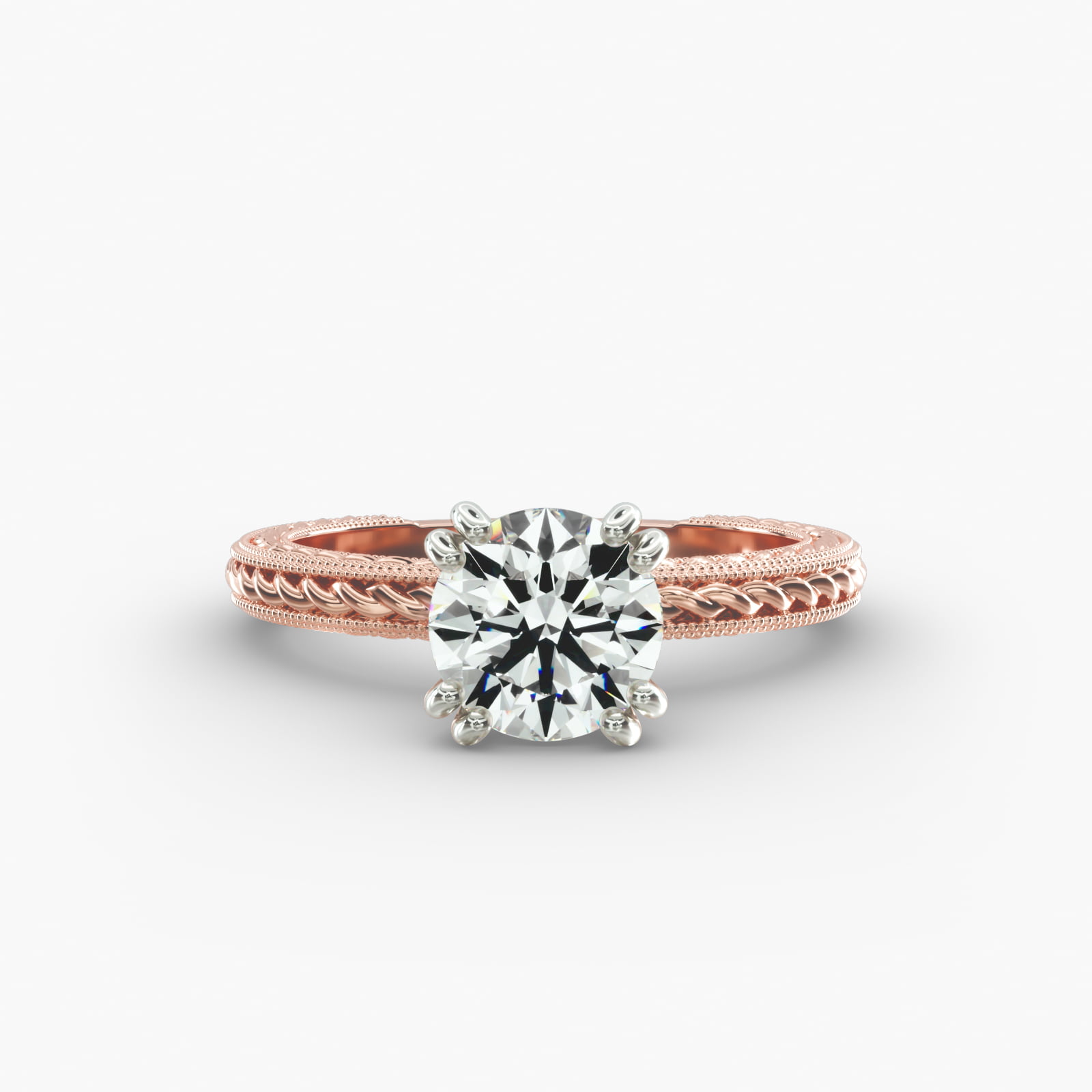 Etched Rope Solitaire Engagement Ring In 14K Rose Gold