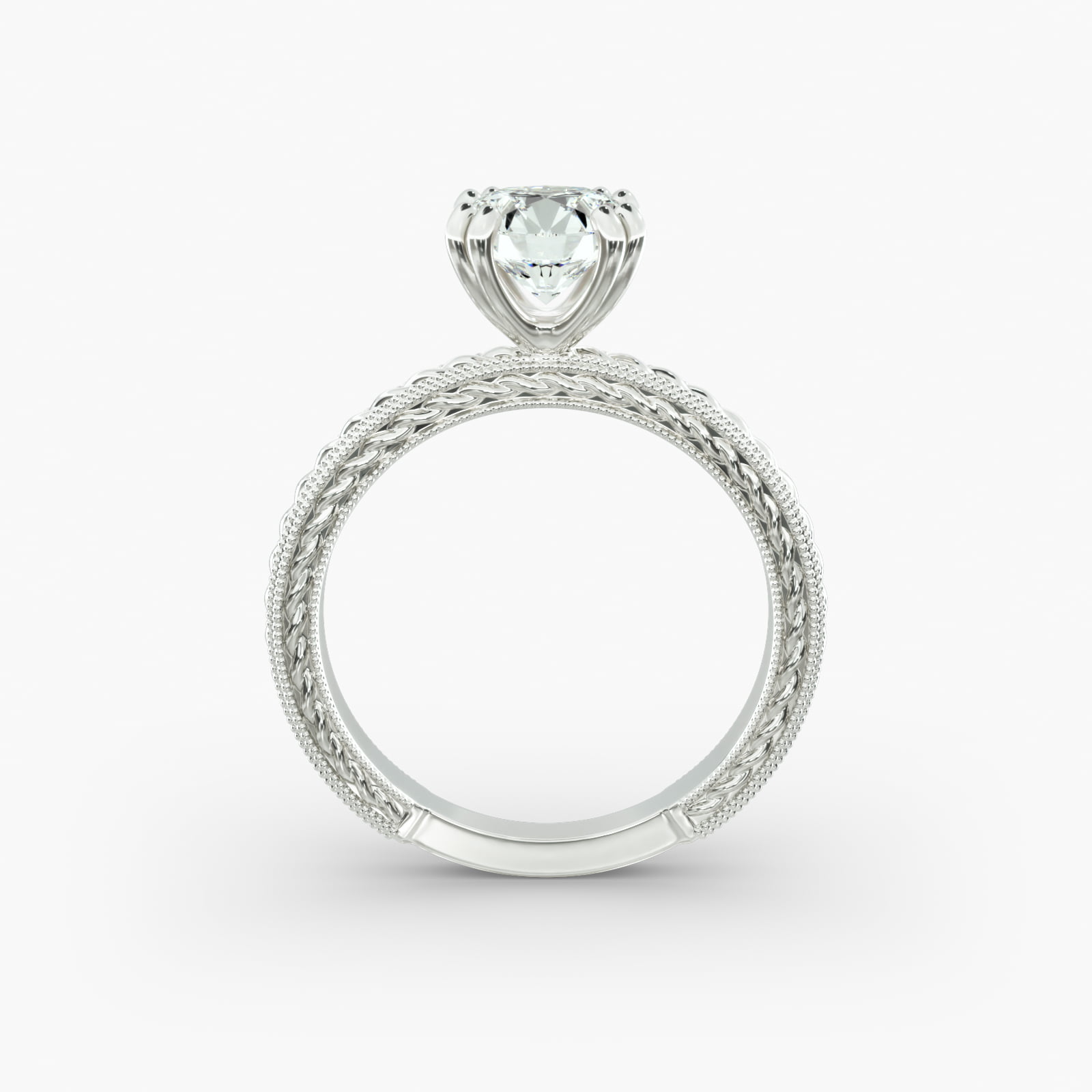 Etched Rope Solitaire Engagement Ring In 14K White Gold