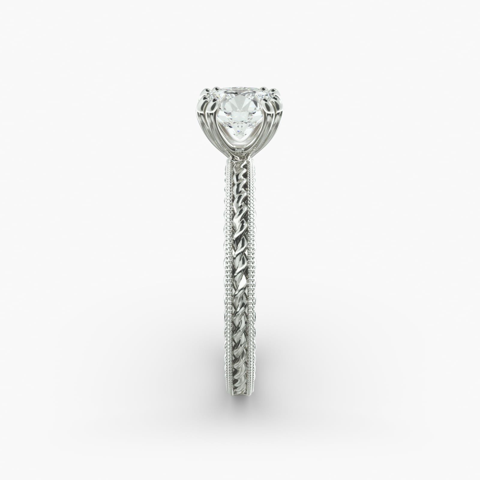 Etched Rope Solitaire Engagement Ring In 14K White Gold