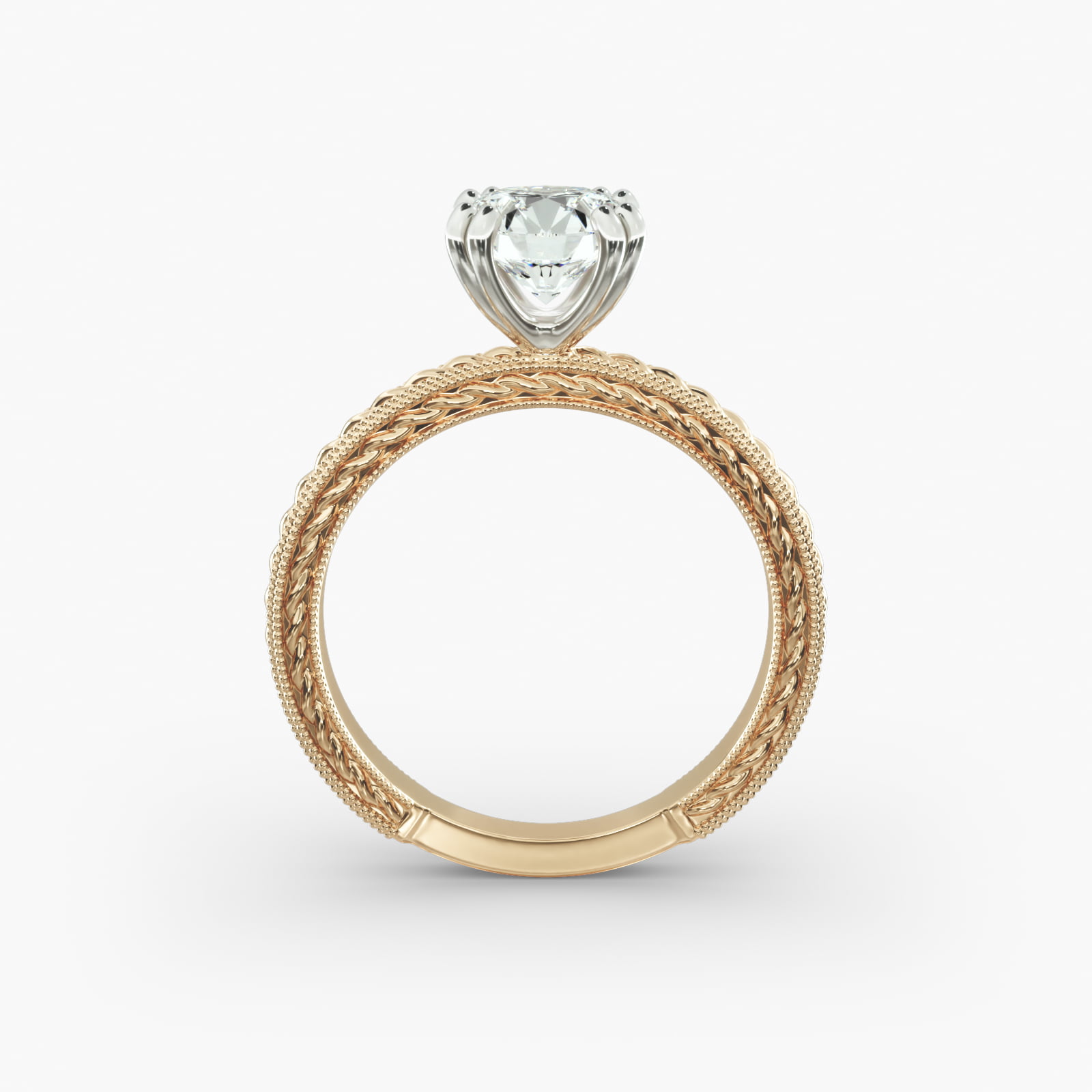 Etched Rope Solitaire Engagement Ring In 18K Yellow Gold