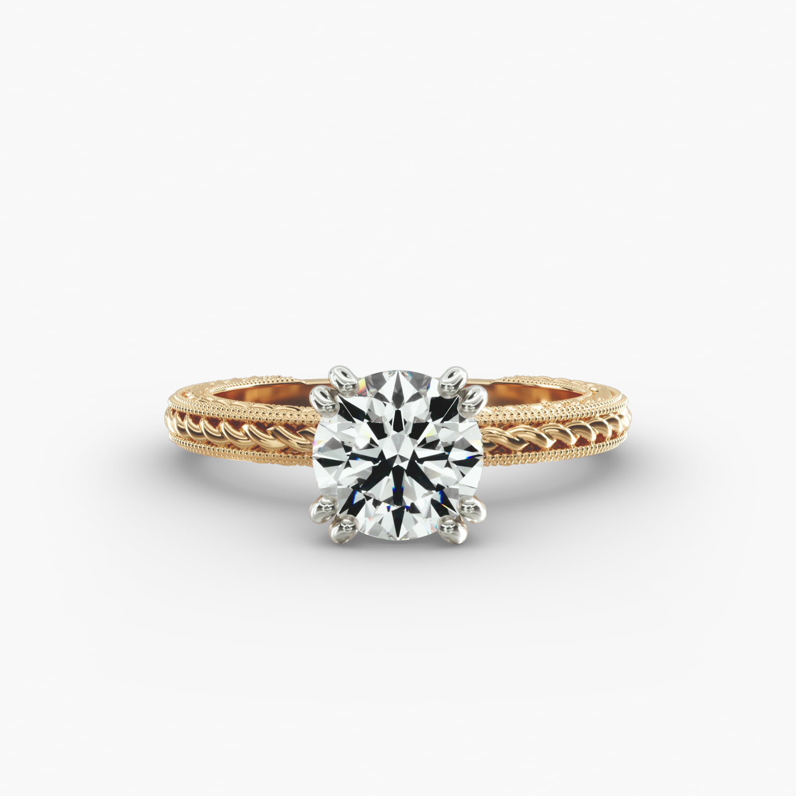 Etched Rope Solitaire Engagement Ring In 18K Yellow Gold